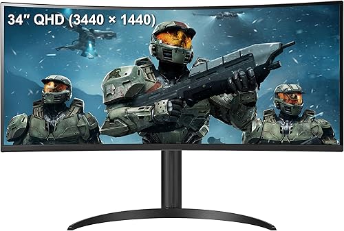 LG 34WP60C-B 34" 21:9 Curvo UltraWide QHD (3440 x 1440) HDR 10 160Hz 1ms Monitor de juegos con soporte ajustable de inclinación, AMD FreeSync