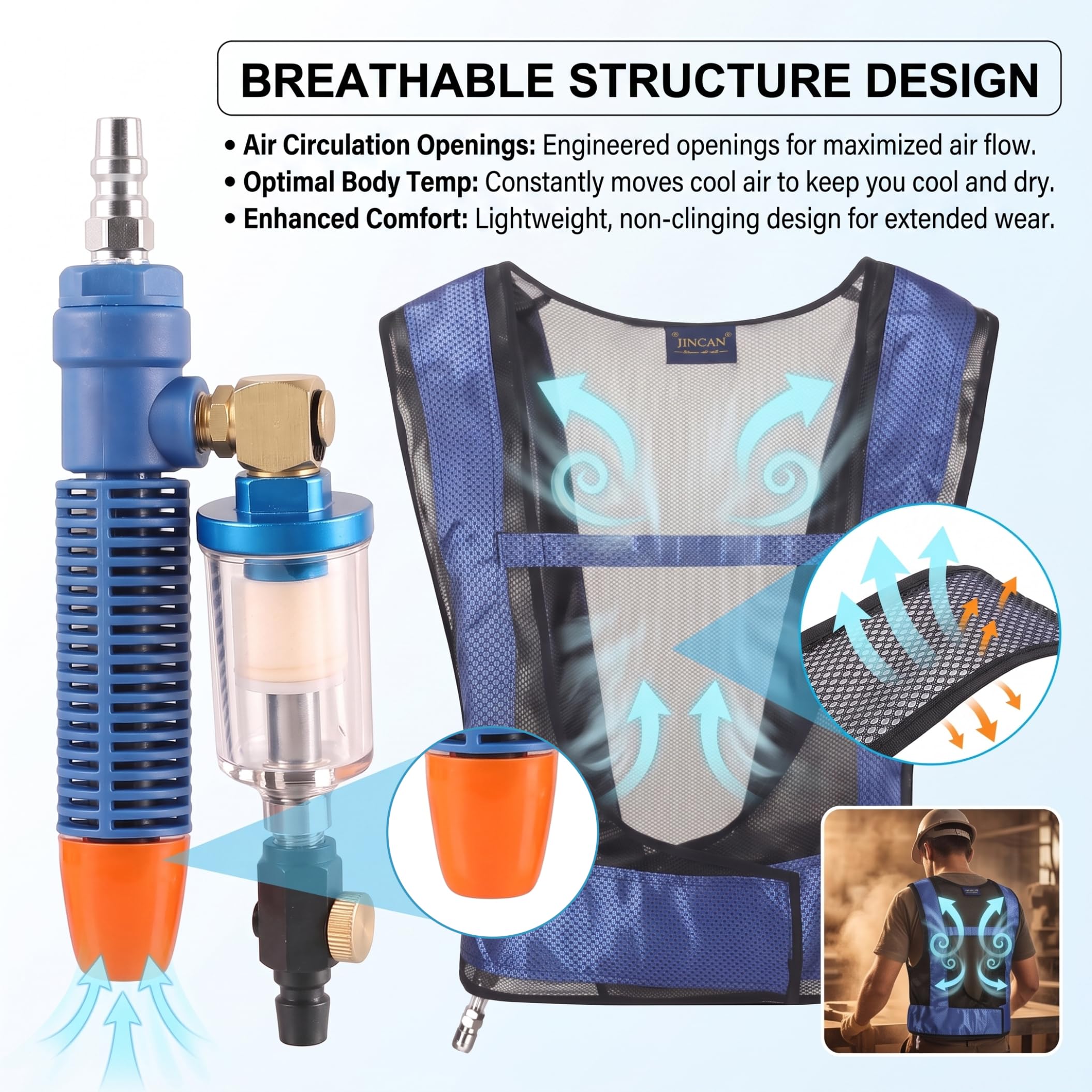 Chaleco de enfriamiento comprimido por aire con tubo de remolino ajustable para hombres, chaqueta de alivio de calor para la industria del acero de soldadura, equipo de enfriamiento de seguridad