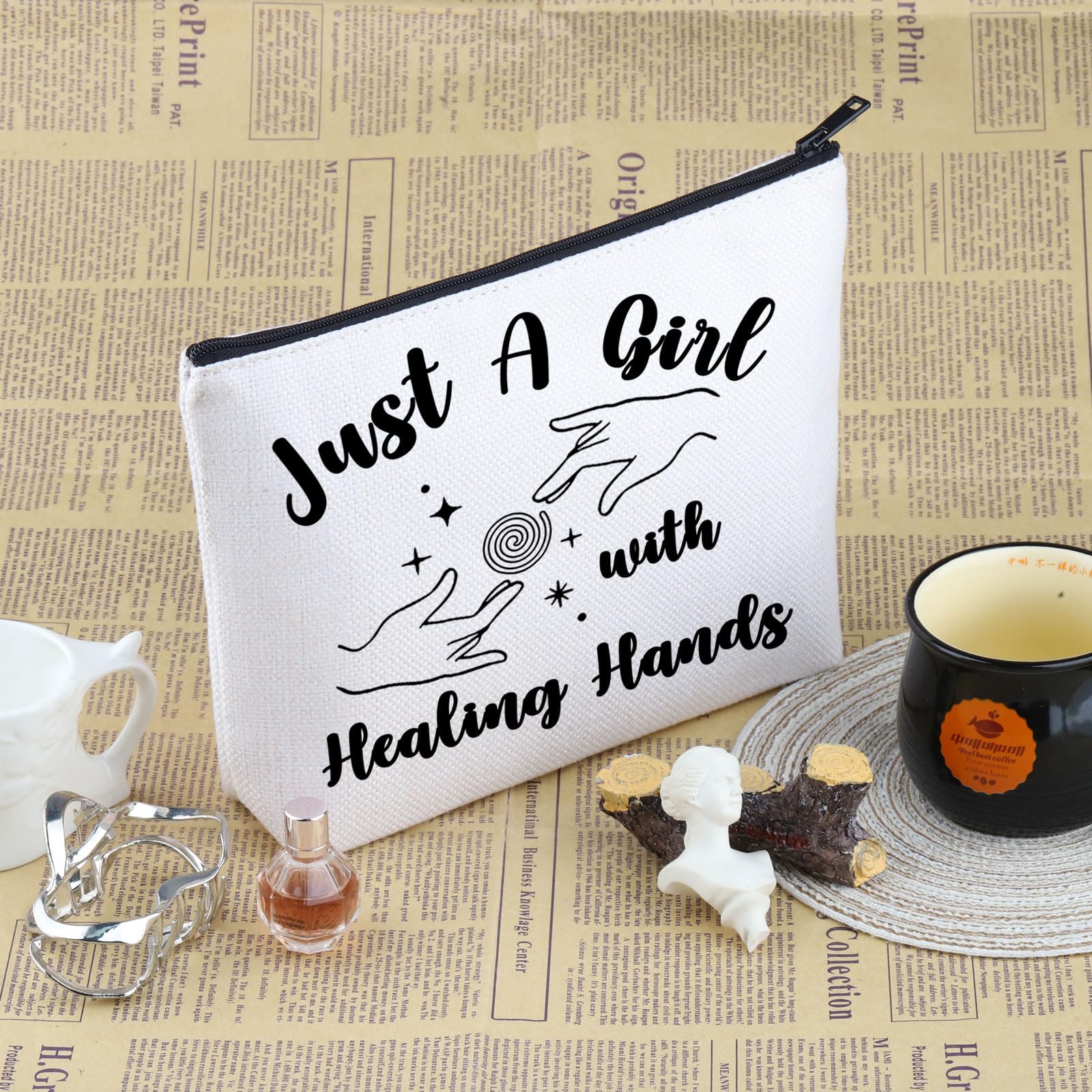 PYOUL Massage Therapist Appreciation Gift Just A G-IRL with Healing Hands Makeup Bag Massage Therapy Cosmetic Bag Masseur Graduation Gift (Healing Hands Bag) - Image 3