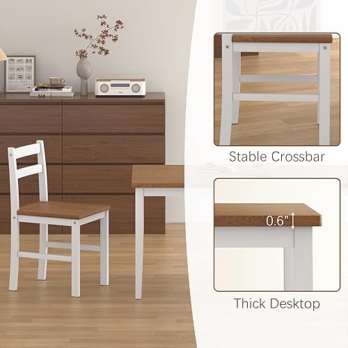 Miniatura 7 de Juego de mesa de comedor de 5 piezas, juego de mesa de comedor de madera maciza para 4, juego de mesa de granja y 4 sillas, juego de mesa de cocina