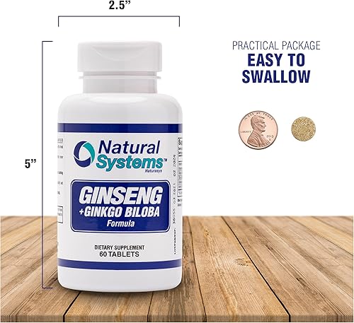 Miniatura 7 de Ginseng Plus Ginkgo Biloba 60 pestañas de Natural Systems - Ginseng Panax Extract Boost para personas activas - Complejo coreano Panax Ginseng