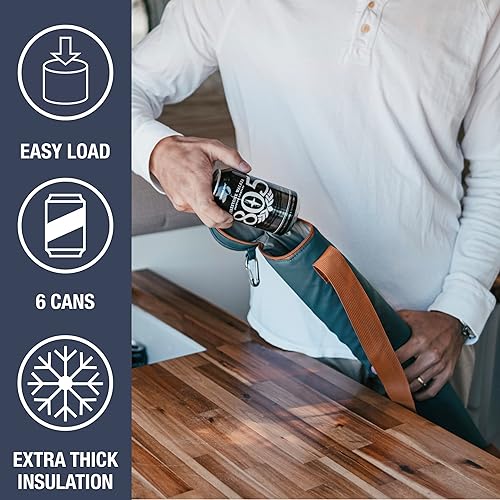 Miniatura 3 de CleverMade Funda térmica para tubo de cerveza  6 latas72 oz MidnightBlack Bolsa de refrigeración portátil con correa para el hombro, a prueba de