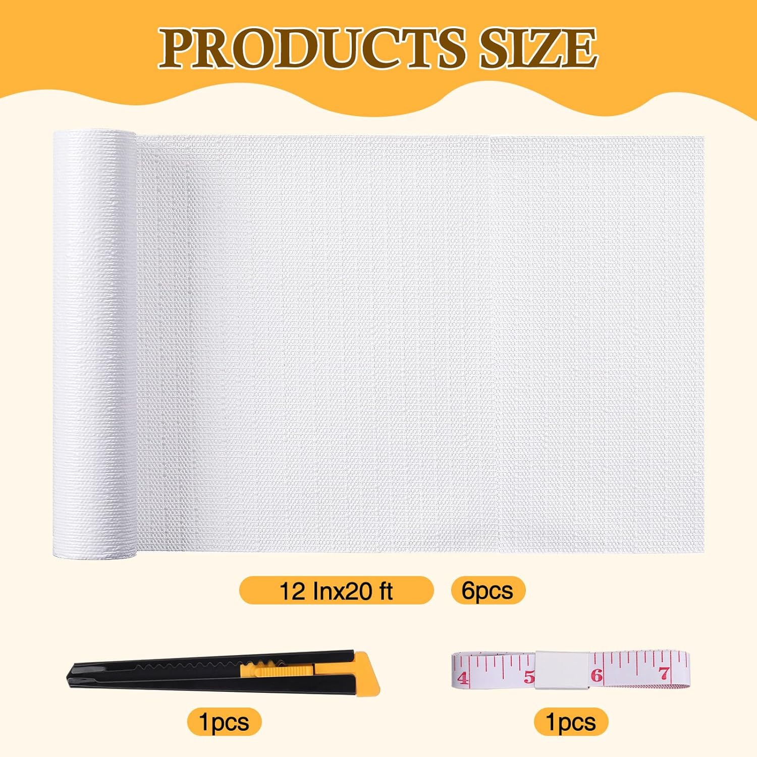 Tinideya 6 Rolls Shelf Liner for Kitchen Cabinet, Non Adhesive Non Slip Shelf Paper Waterproof Washable Easy to Cut Drawer Mat for Kitchens Cupboard Shelve Bathroom Protector Liner(12 Inx20 ft)