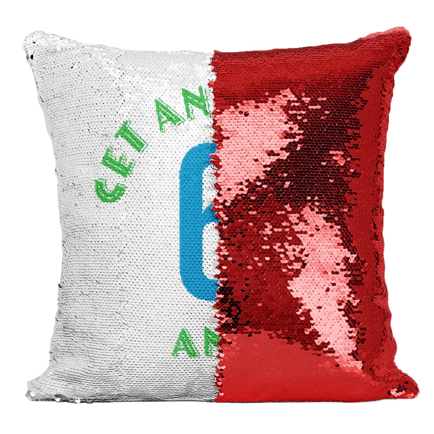 Coussin avec housse sequin paillettes rouge anniversaire 6 ans