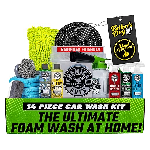 Chemical Guys Car Wash Kit 14-Pc Arsenal Builder - with Foam Blaster, Wash Bucket, Towels, Applicators, and 16 oz Soaps, Waxes, and Cleaners - Complete Car Detailing Gift Set, Works with Garden Hose