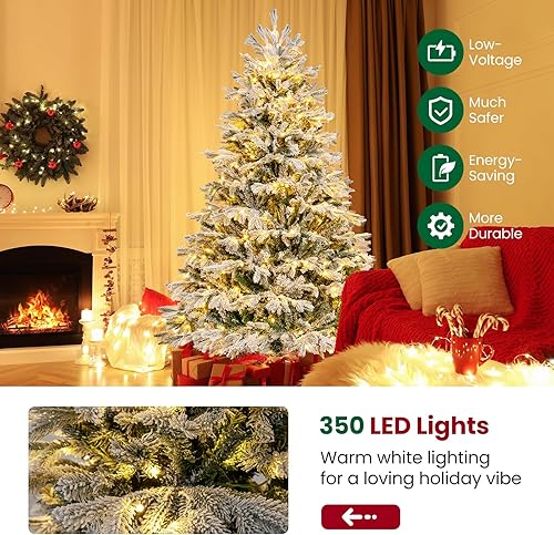 Miniatura 5 de GOFLAME Árbol de Navidad preiluminado de 6 pies, árbol de Navidad artificial con 1022 puntas de ramas de polietileno y PVC, 350 luces LED blancas