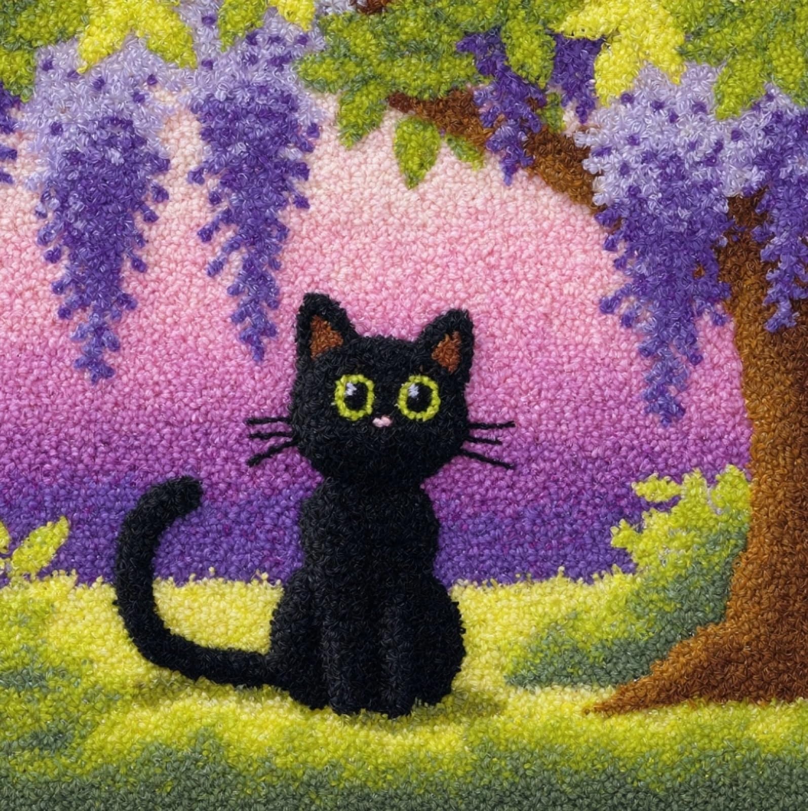 Wallustrioaw Black Cat And Wisteria Latch Hook Cushion Kits For Adults,