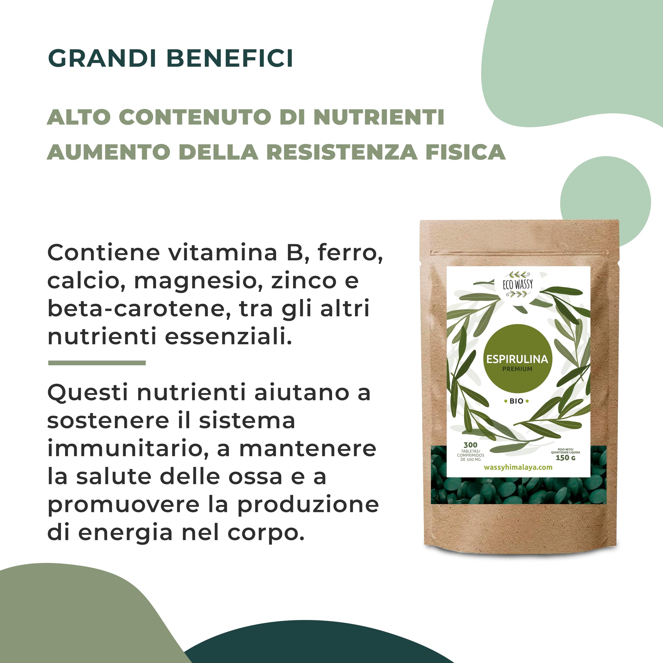 Spirulina Organica 300 Compresse. Dose Massima 3000 mg. 100% Alga Spirulina di Massima Purezza. Antiossidante, Naturale e Senza Additivi | Detox/Saziante/Vegano. Super Alimento in Pillola