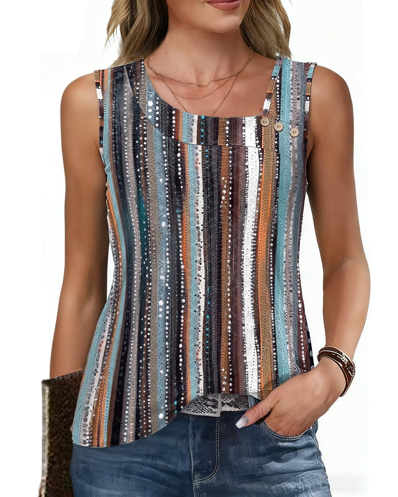Tanmolo Damen Tanktop Sommer Ärmelloses Tops Frauen Tank Top mit Asymmetrischem Eckigem Ausschnitt Leichtes Oberteil