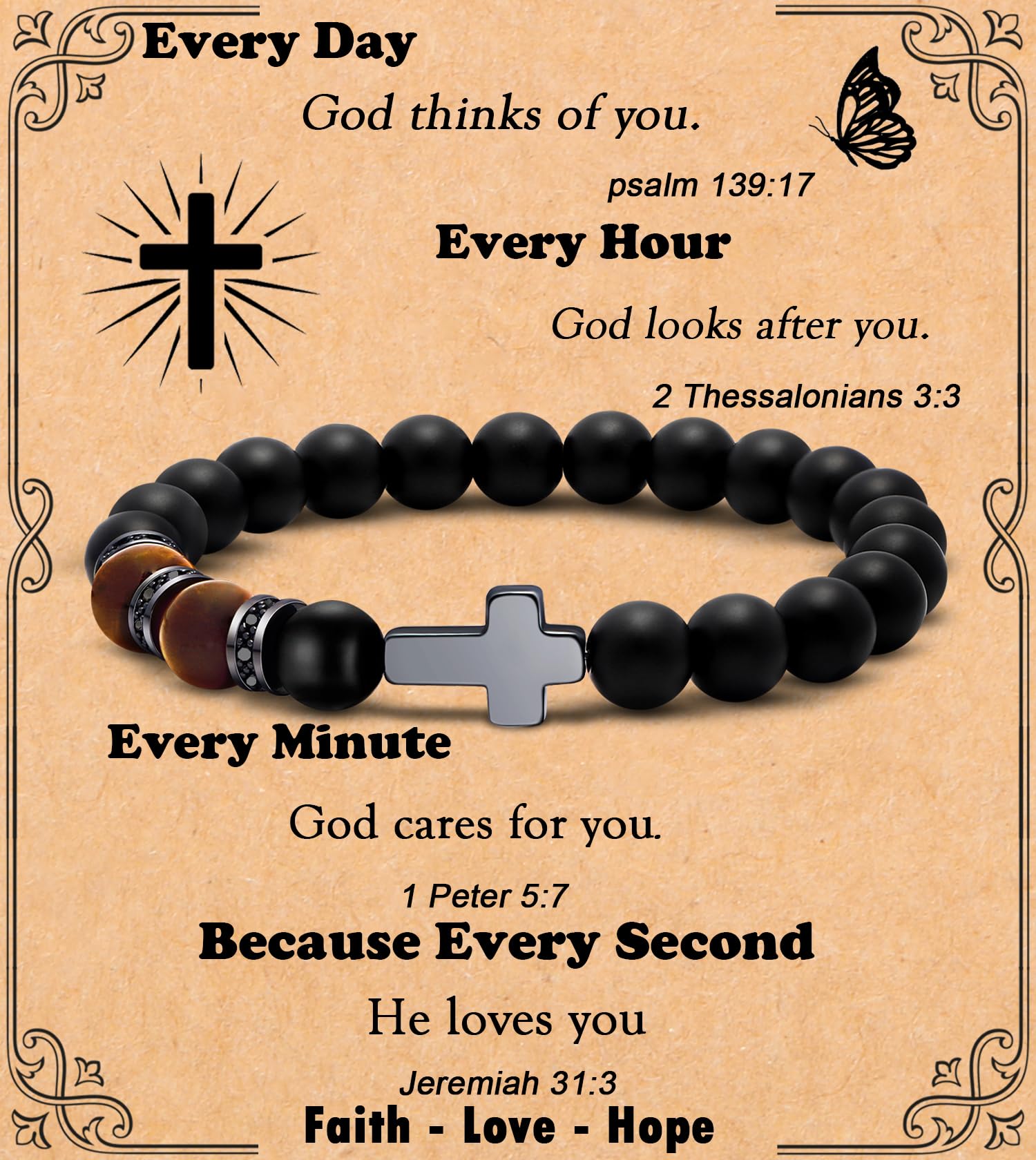 MFTRADING Cross Bracelet for Men Christian Gifts for Son Grandson Brother Husband Dad Man Godfather Religious Baptism Jewelry Birthday Retirement Gifts Beaded Bracelet