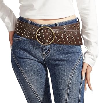 Women Wide-Western-Concho-Belt -Vintage-Cowgirl-Studded-Belt Country Boho Round Buckle for Jeans Dress waist below 36