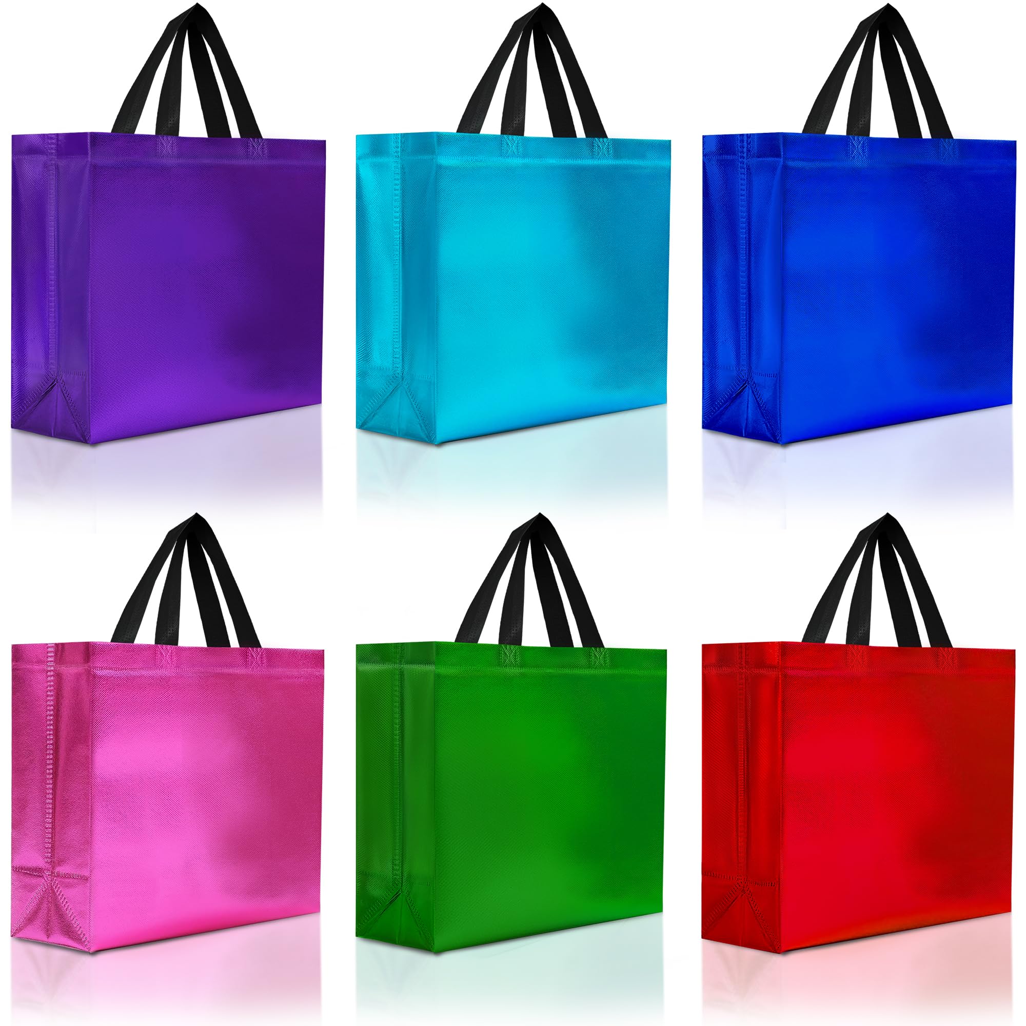 Nush Nush Mix Color Gift Bags Large Size – Set of 12 Reusable Large Gift Bags with Handles in 6 Glossy Vibrant Colors - Perfect Goodie Bag for