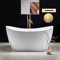 WOODBRIDGE 59" Acrylic Freestanding Soaking Bathtub with Brushed Gold Drain - Contemporary White Tub BTA-1516-BG