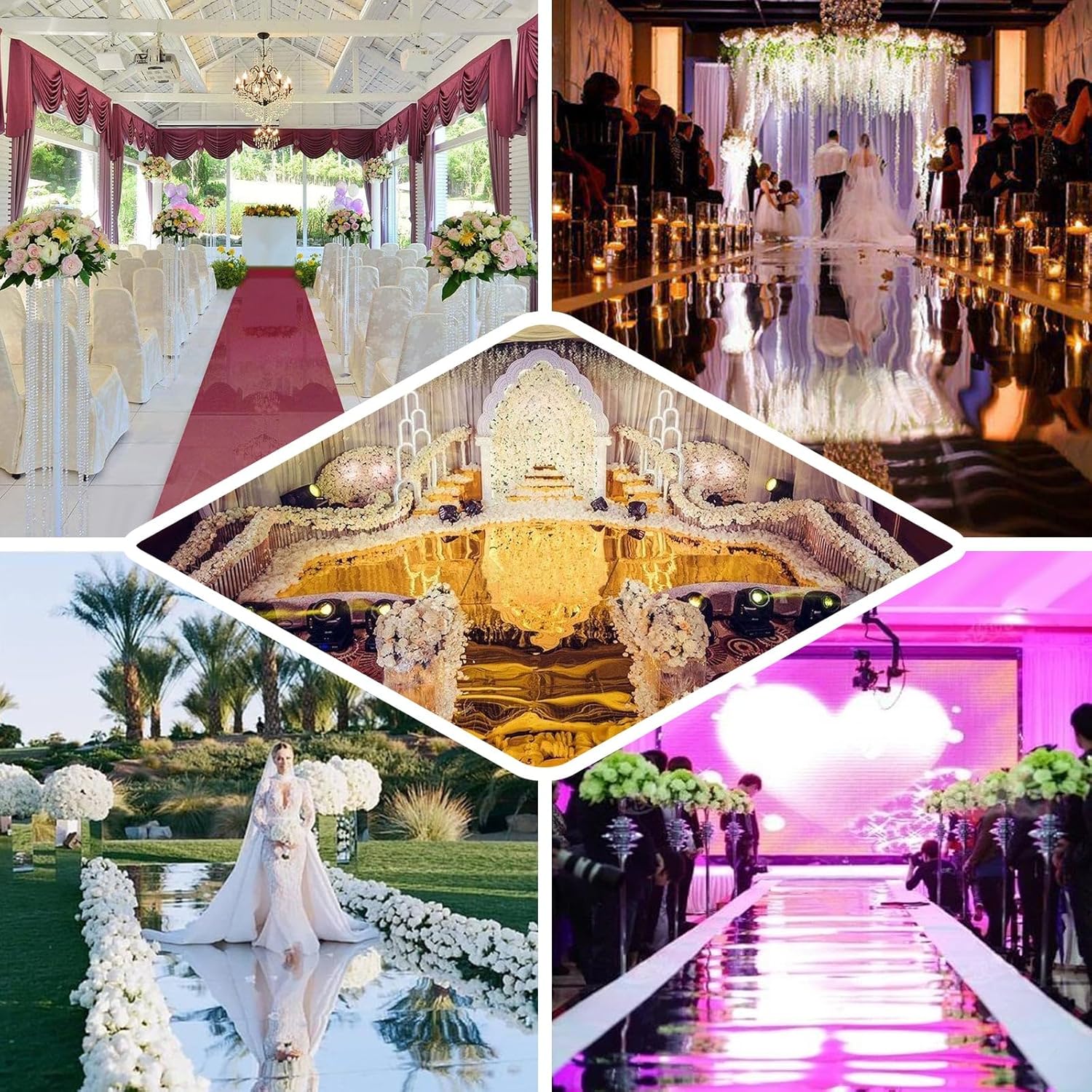 Tableclothsfactory 3ftx65ft White Glossy Mirrored Wedding Aisle Runner, Non-Woven Red Carpet Runner - Prom, Hollywood, Glam Parties