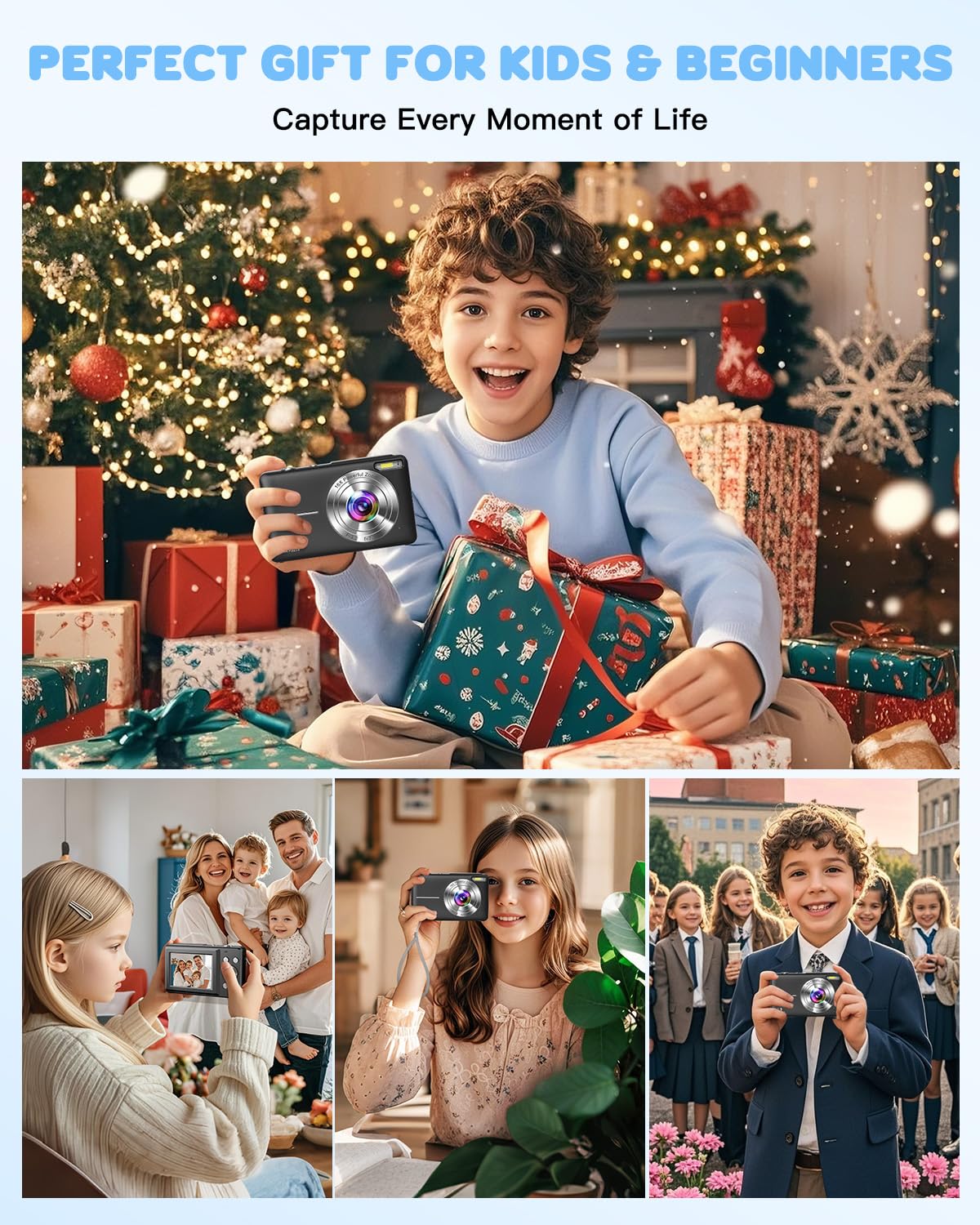 Digitalkamera 1080P 44MP Fotoapparat mit 2,4" LCD-Bildschirm 16-fachem Digitalzoom Bildstabilisierung Vlogging-Kamera für Kinder