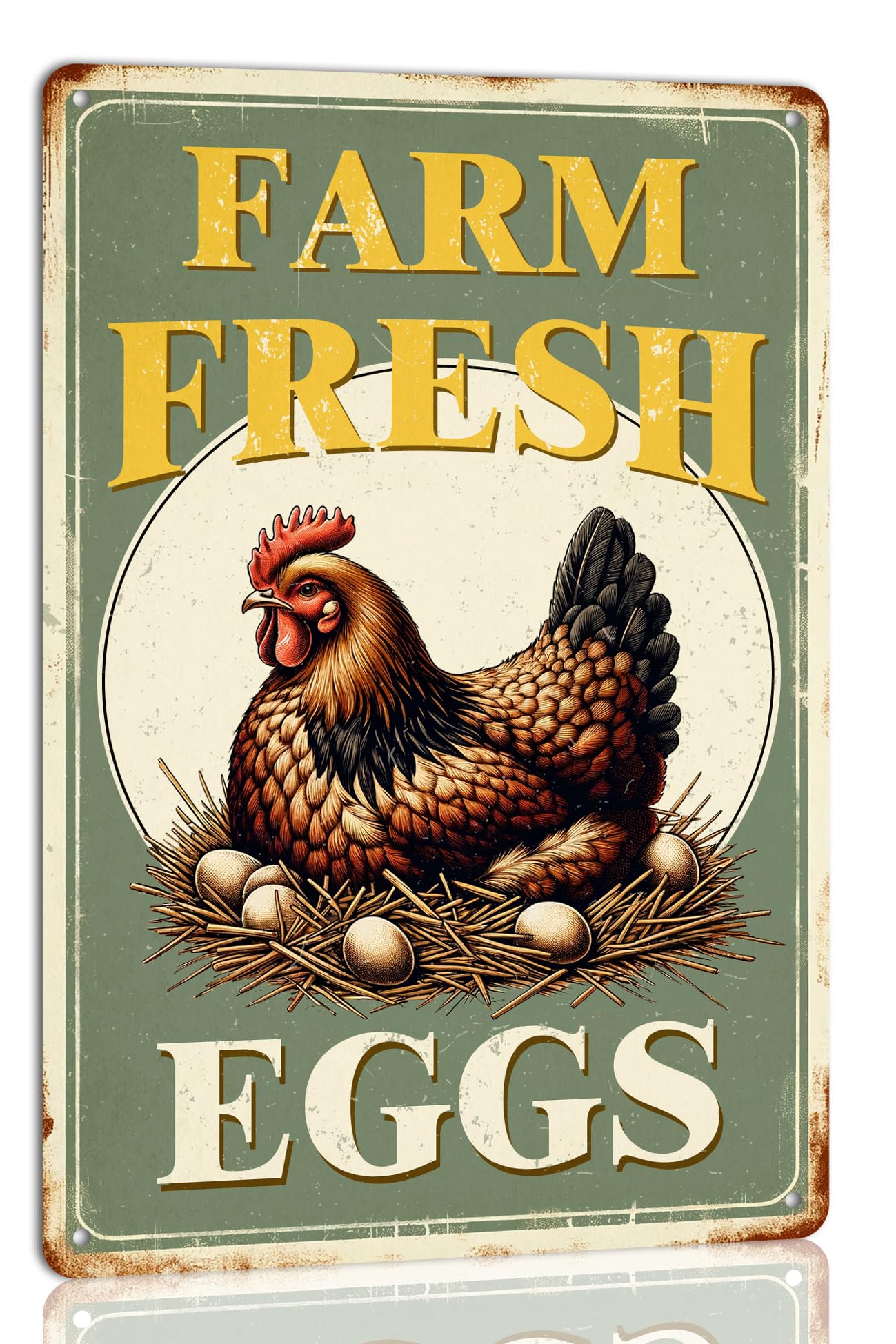 SMAZDFXX Farm Fresh Eggs Metal Tin Sign Funny Retro Chicken Coop Accessories Farmhouse Home Kitchen Wall Art Decor 12"x16"