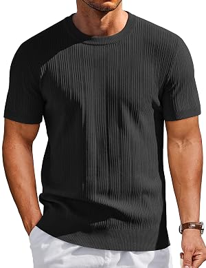 COOFANDY Mens T-Shirts Short Sleeve Knit Shirts Casual Crewneck Ribbed Dress Tee Shirt