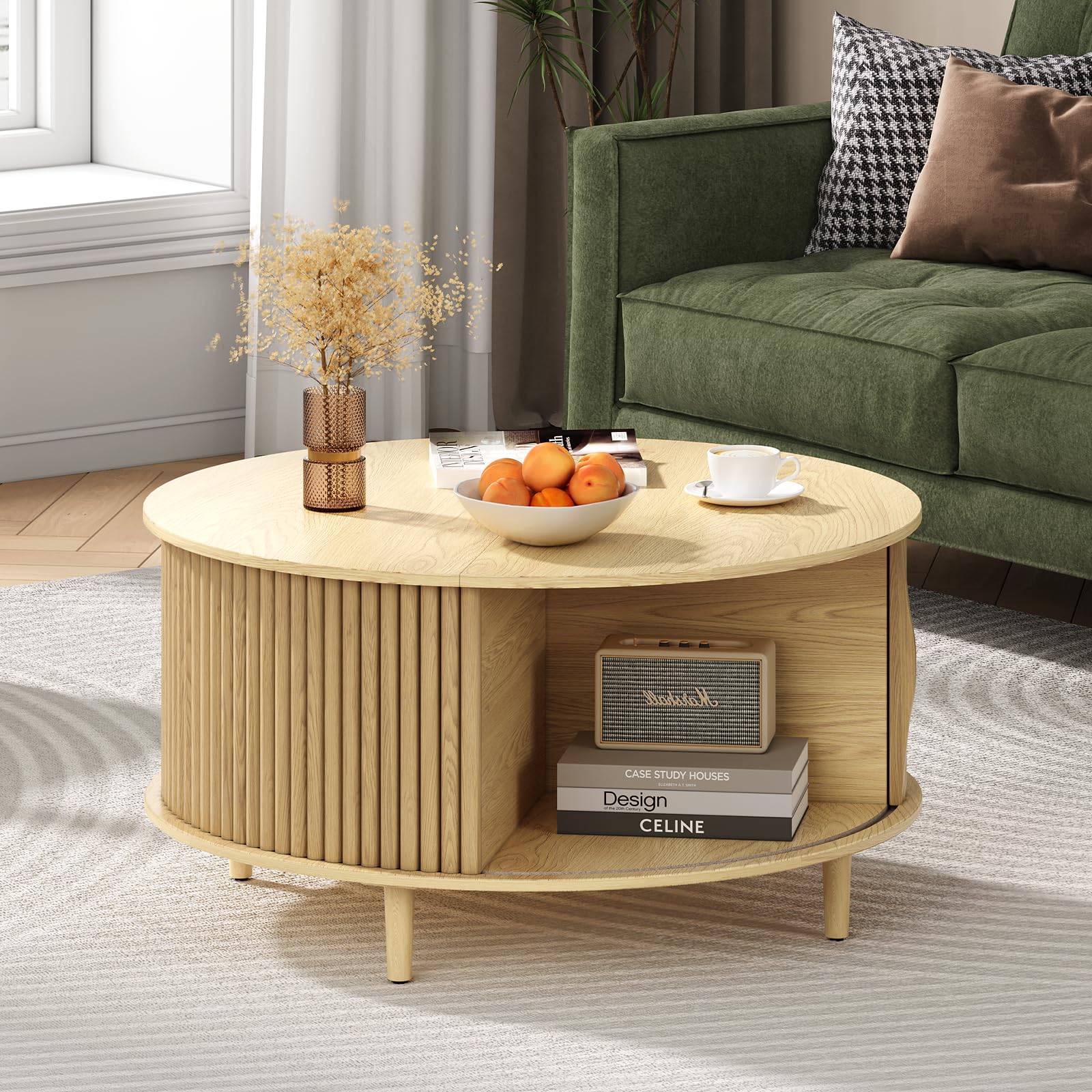 Amazon.com: JOINICE,Round Coffee Table with Storage,Mid Century Modern ...