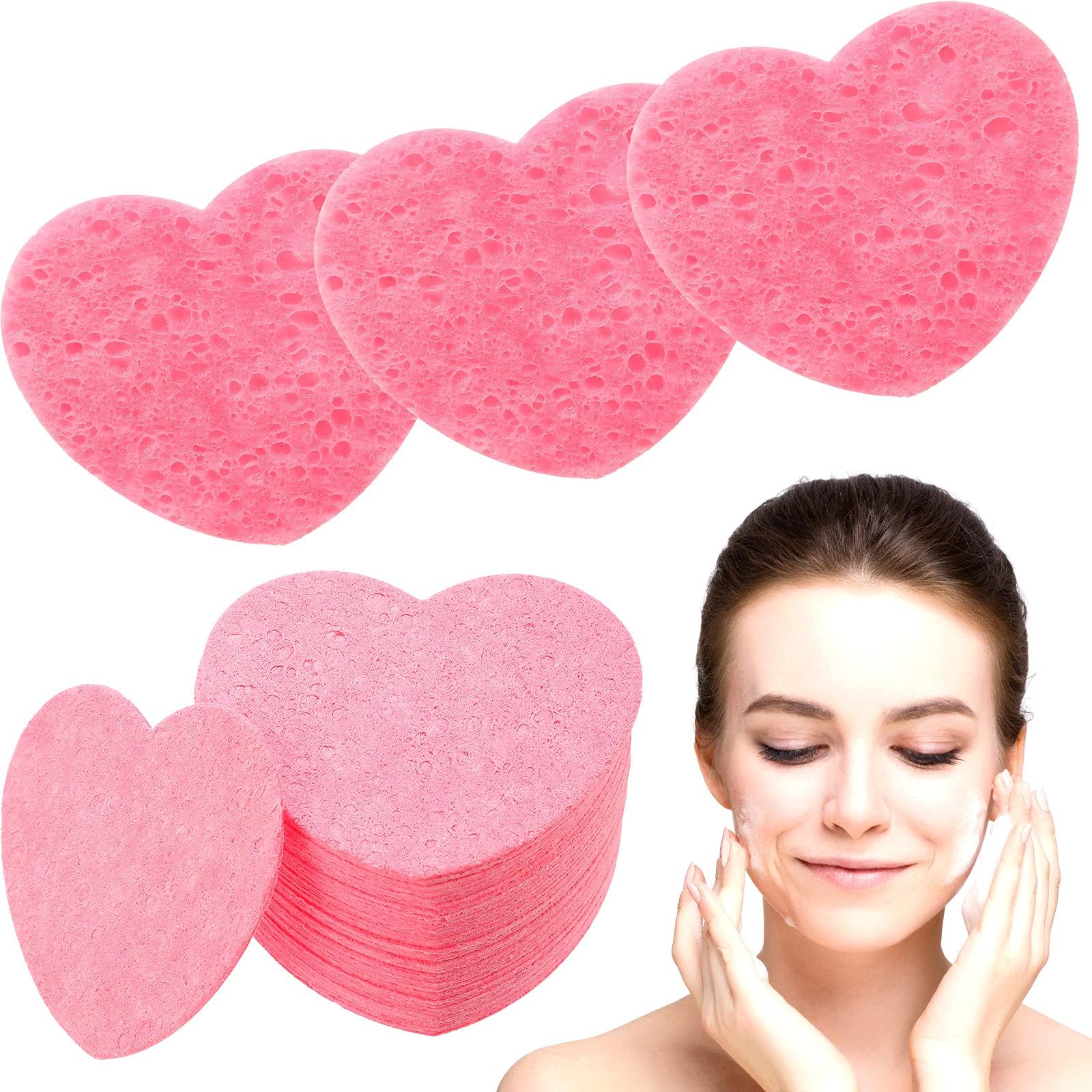 100 Pieces Heart Shape Facial Sponges Compressed Natural