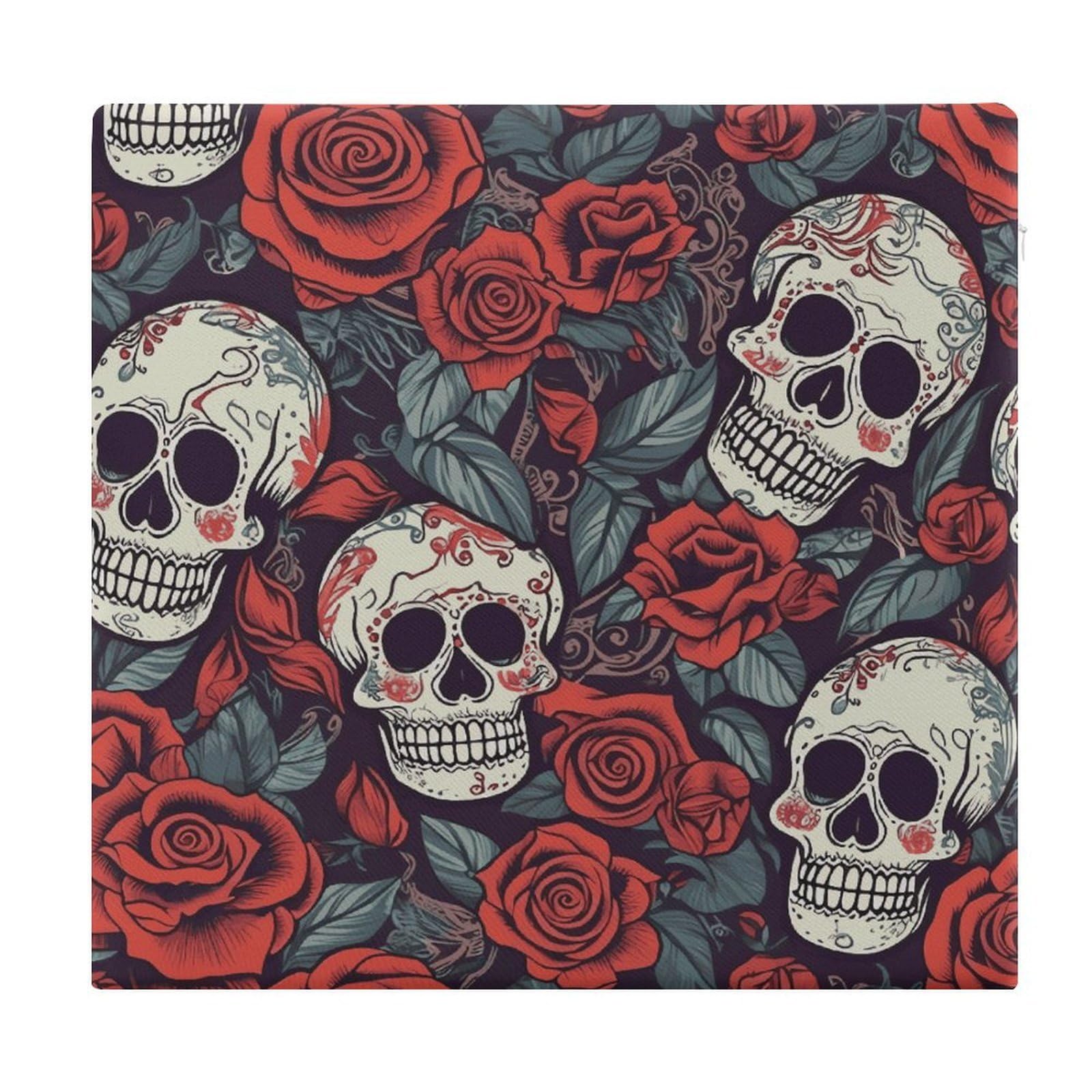 Adfgyerh Style Sugar Skulls And Red Roses Cushions Memory Foam For Adults, Seat Cushion Chair Pads Soft, Square Pillows For Dining, Kitchen, Office, Patio Chairs