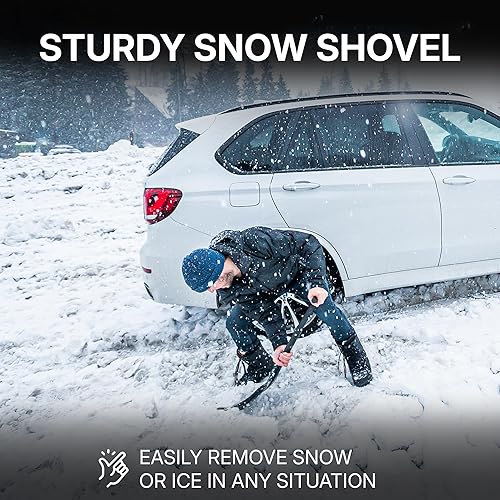 Miniatura 6 de 72 HRS Pala de nieve compacta de aluminio plegable 3 en 1, remoción de nieve en invierno, kit de emergencia para vehículo, automóvil, camioneta,