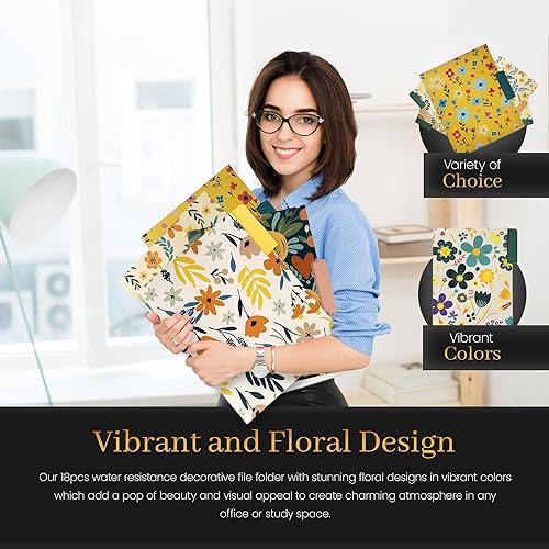 Miniatura 6 de BrightBay Store Carpetas decorativas de archivos, 18 unidades, 9 carpetas de diseño floral, tamaño carta, 9.5 x 11.5 pulgadas, bonitas carpetas de