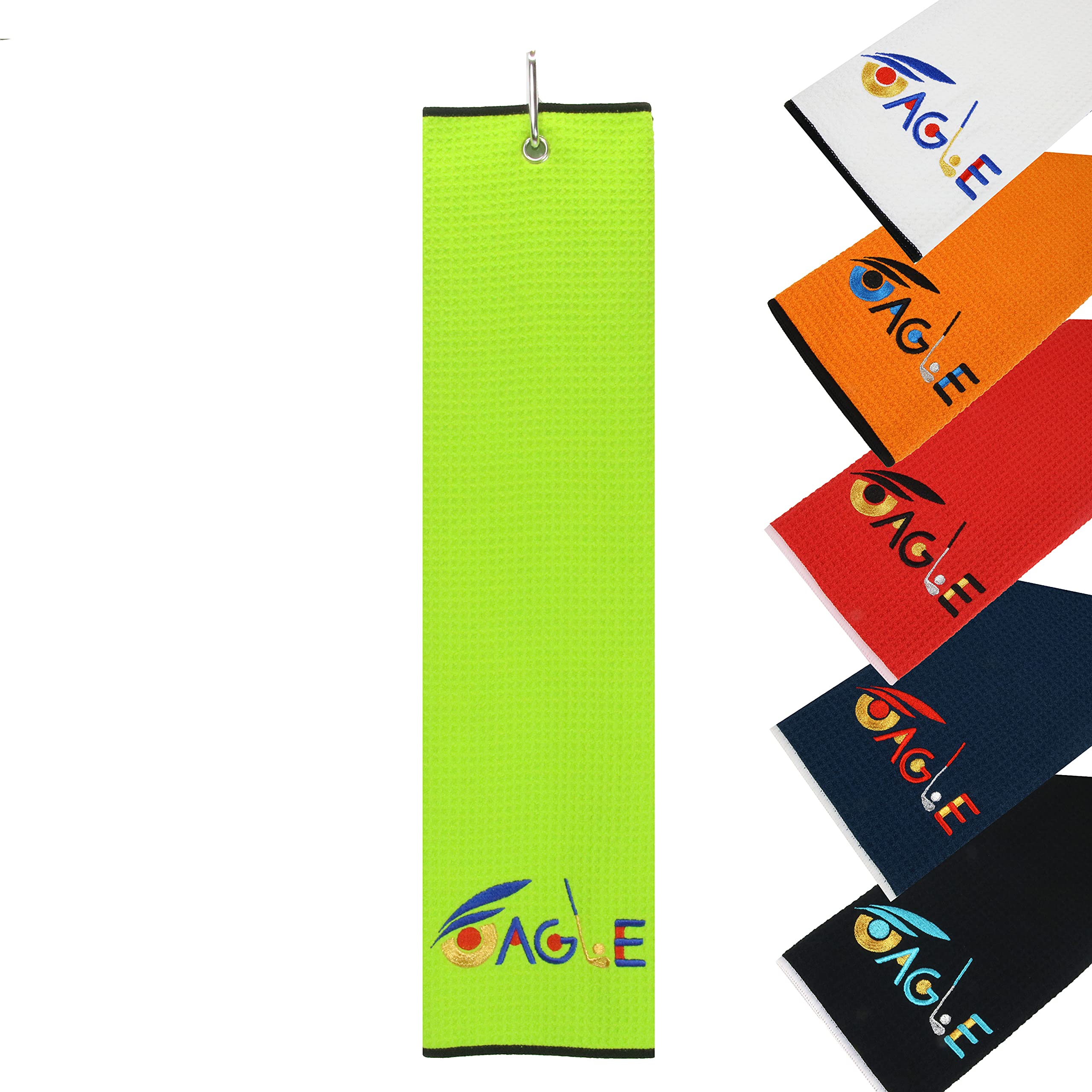 TOPCUSTGolden Eagle Tri-fold Microfiber Waffle Golf Towel with Clip 16”X21” (Lime)