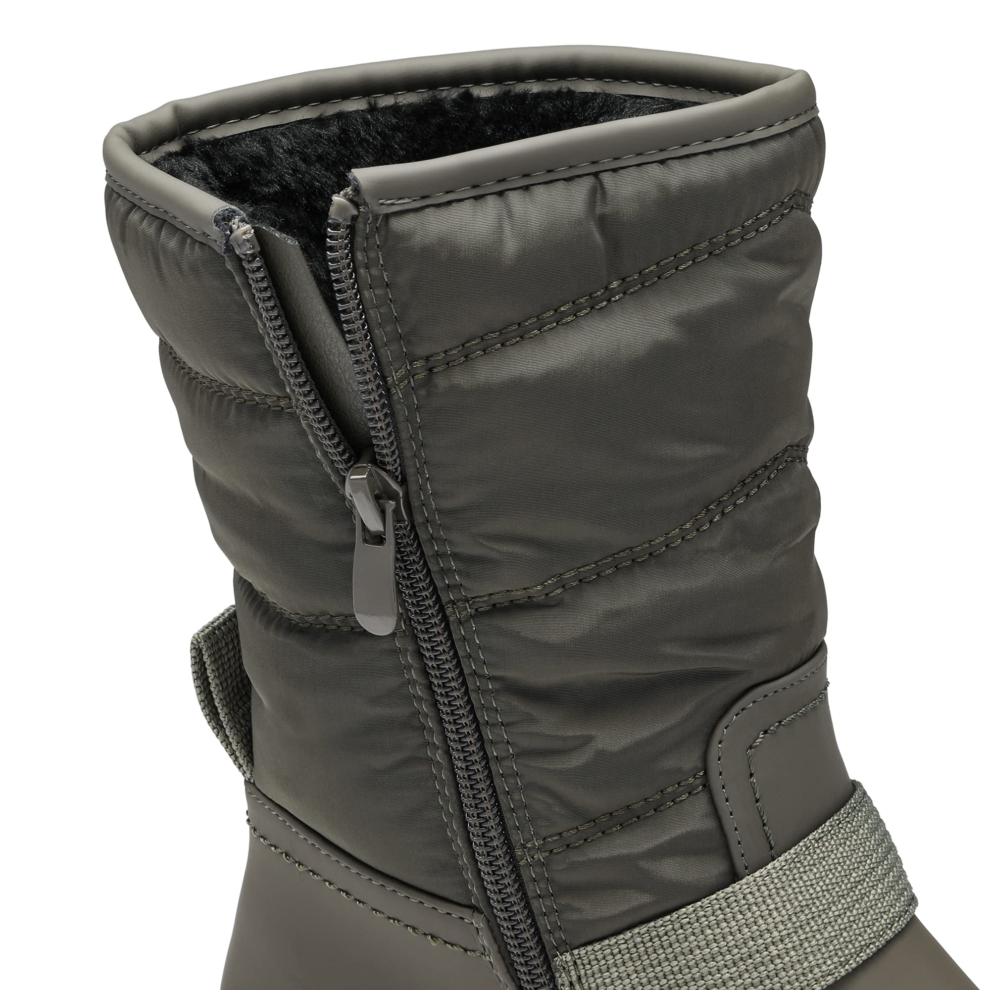DREAM PAIRS Damen Schneestiefel | Glattes PU Dicke Sohle mit Riemchenbesatz am RistOlivgrün