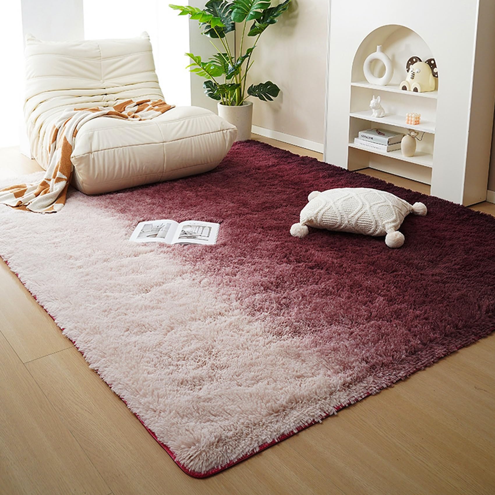Teppich Wohnzimmer Hochflor 180 x 500 cm, Anti-Rutsch Unterseite, Waschbar Bis 30 Grad, Super Soft, Felloptik, Einfache Reinigung, Teppich Läufer Tepiche, tiefrot