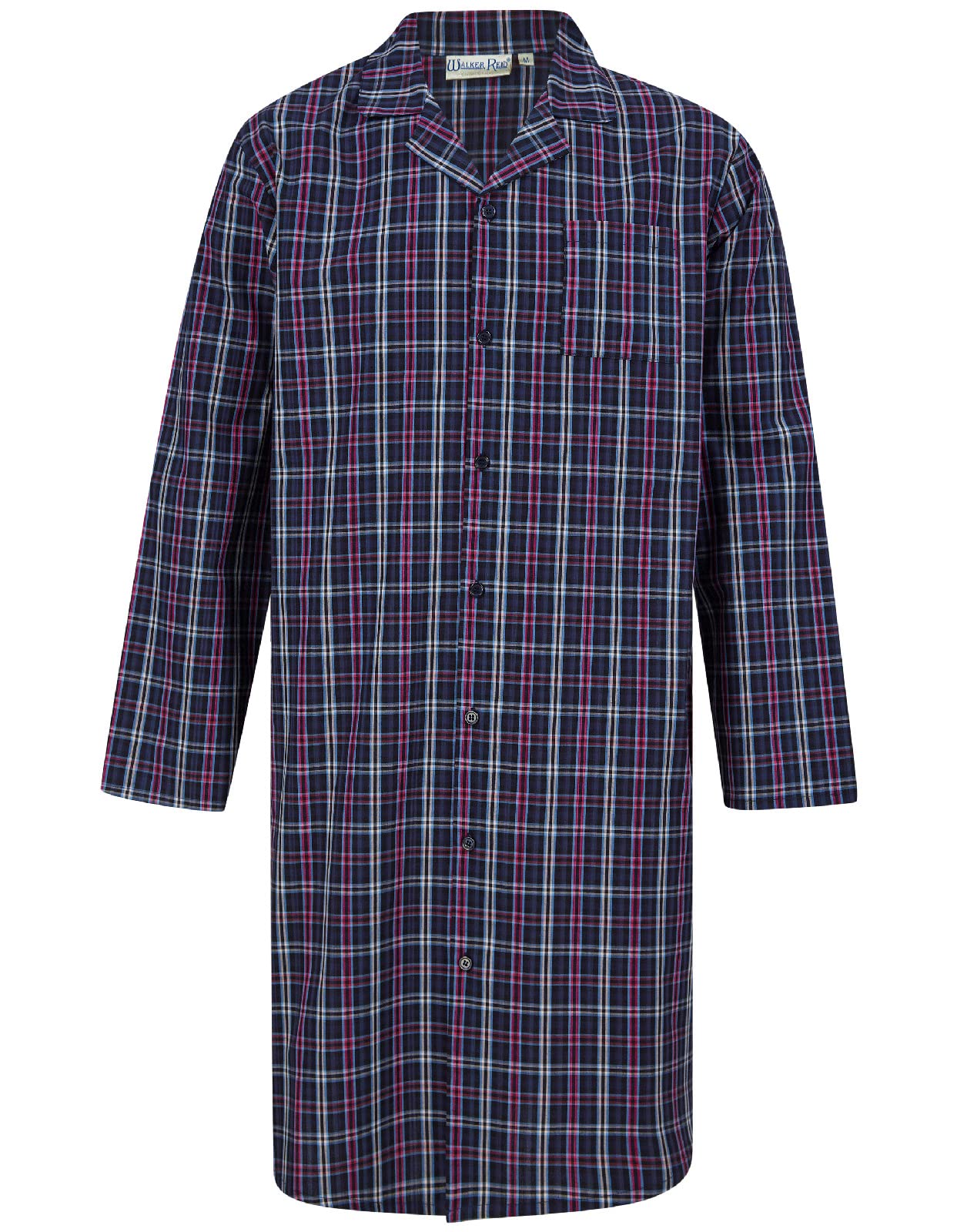 Slenderella WR02805-NY Men's Navy Check Print Cotton Revere Nightshirt Small