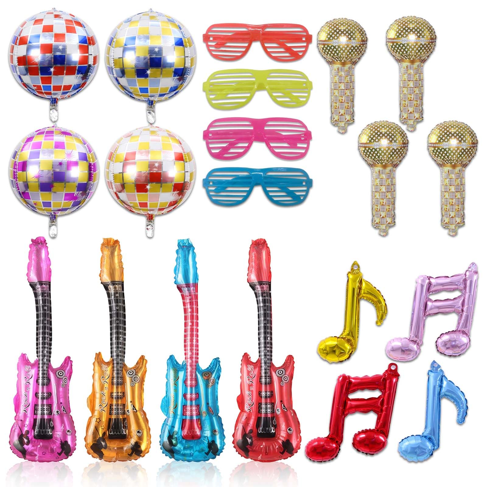 20 Juguetes inflables Rock Star Toys para decoración de Carnaval y Fiestas，Set de Juguetes Musicales para Rock Infantil, con Micrófono, Saxofón y Lentes, Fiestas y Eventos Temáticos