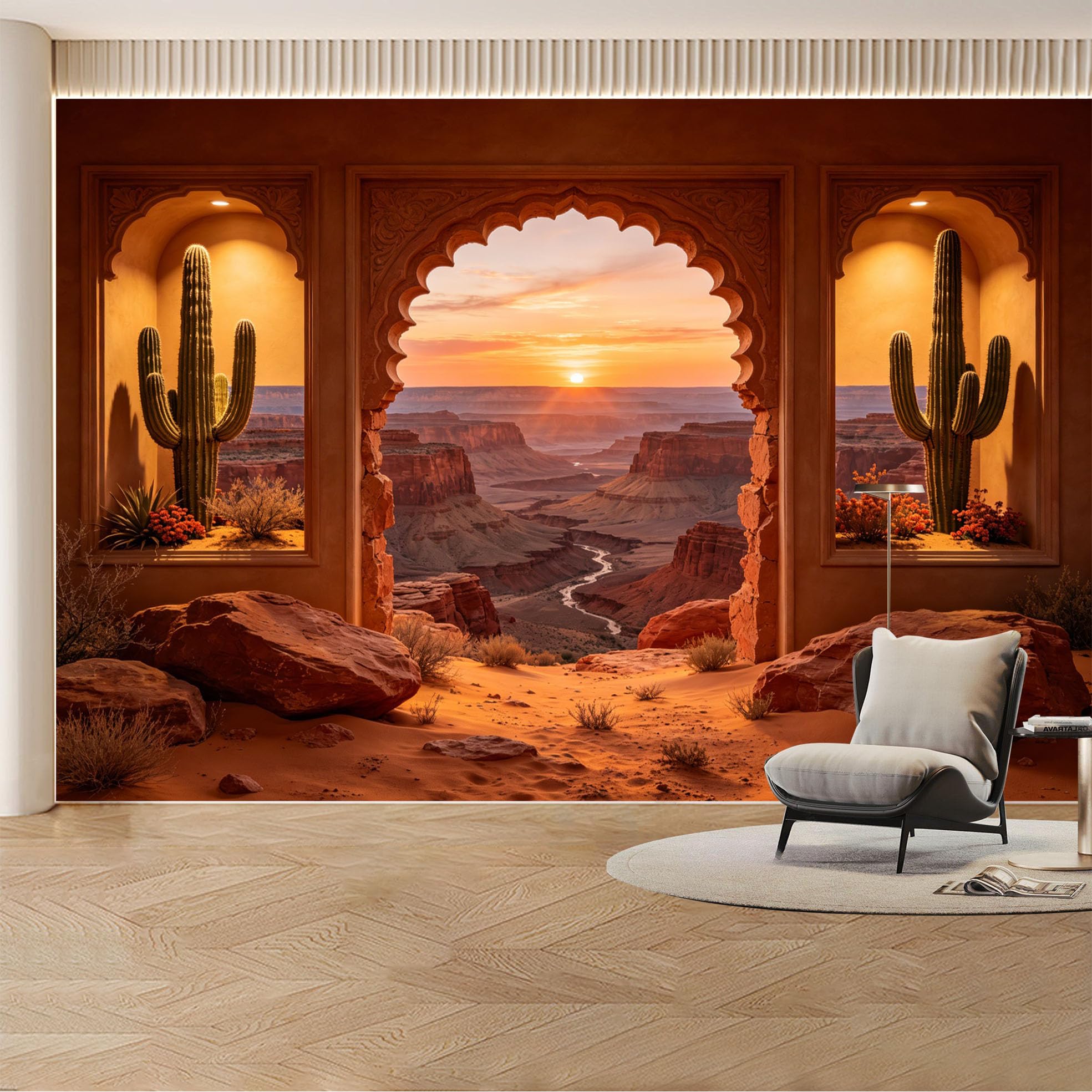 Custom Wall Mural Wallpaper Desert Canyon Landscape Nature Wall Decor Large Wall Art Western Rustic Sunset Style Removable SelfAdhesive Large Photo for Living Room， Bedroom， Office