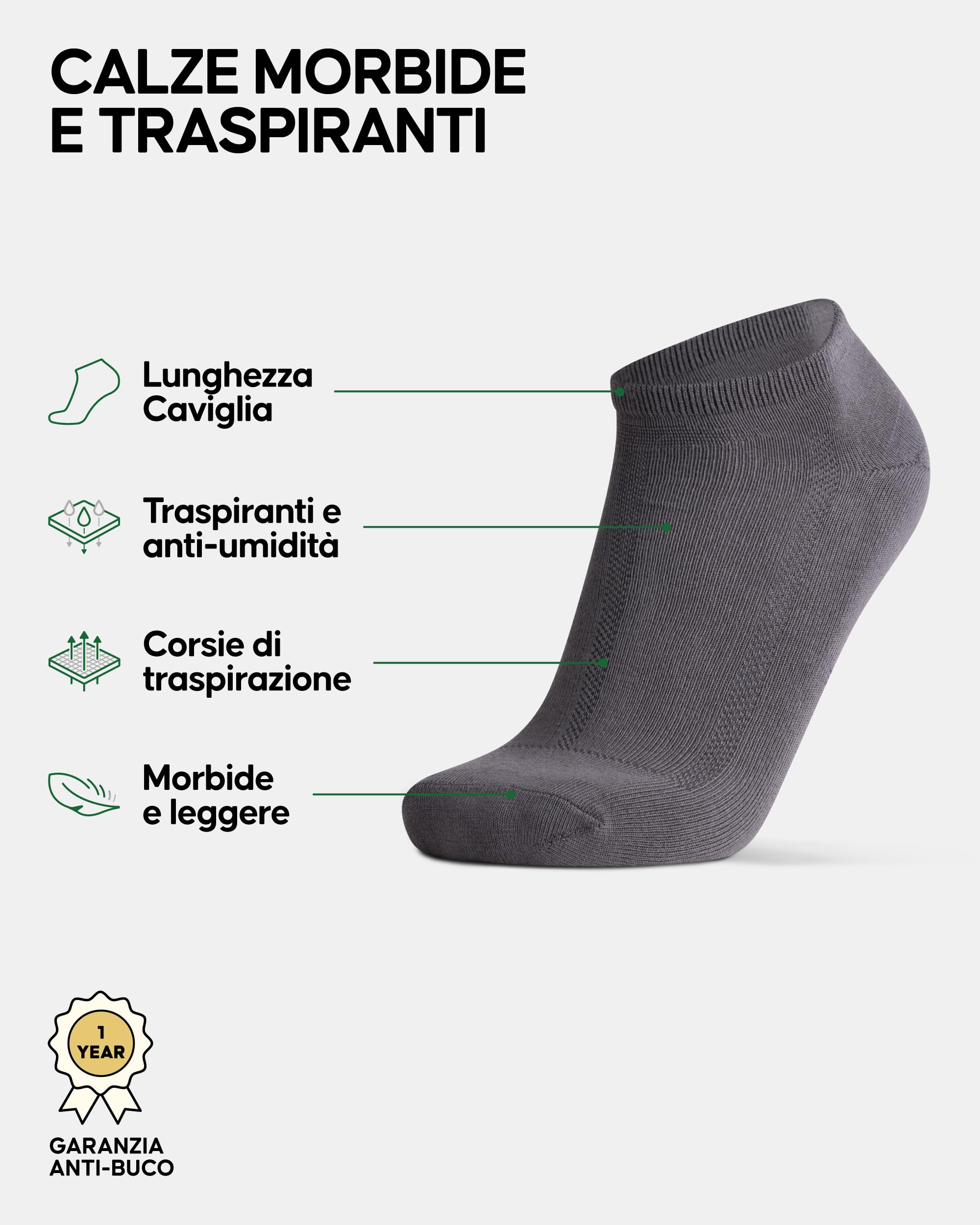 DANISH ENDURANCE Calzini Corti Uomo in Fibra di Bambù, Fantasmini Uomo Estivi, Morbidi e Traspiranti, Calzini Leggeri alla Caviglia, 6 Paia