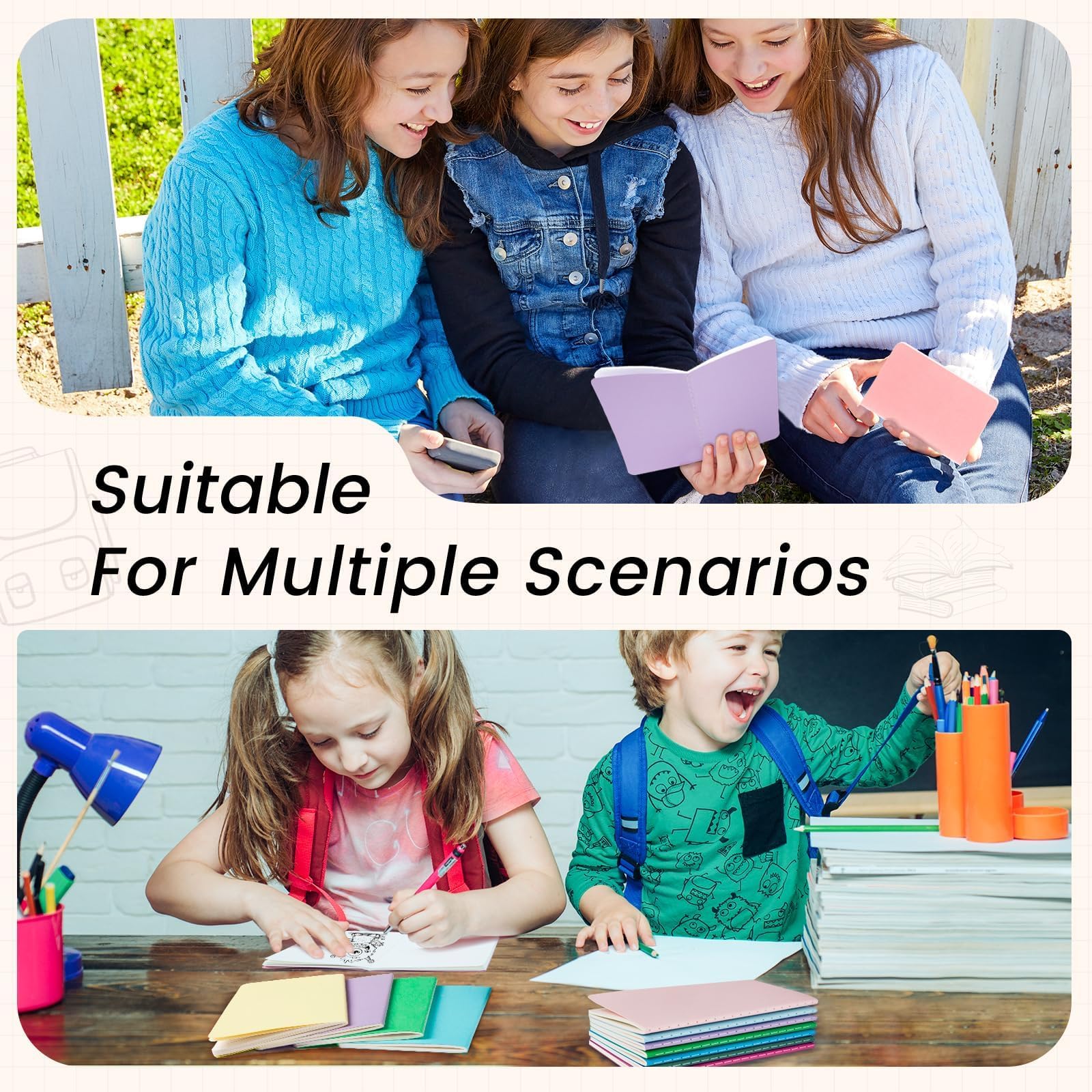 Oucaru Mini-Notizbücher, Großpackung, 8,9 x 14 cm, 16 Farben, 60 Seiten, liniertes Papier, kleines Notizbuch, Mini-Tagebuch, Notizblöcke für Kinder, Studenten, Reisende, Schule, Bürobedarf, 16 Stück