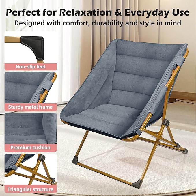 Sillón Plegable Redondo Suave Peluche Gris miniatura 4