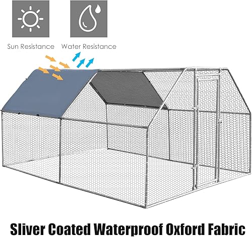Miniatura 4 de PETSITE Jaula grande de metal para gallinero de corral, gallinero de forma plana con cubierta impermeable para uso en la granja en el patio trasero