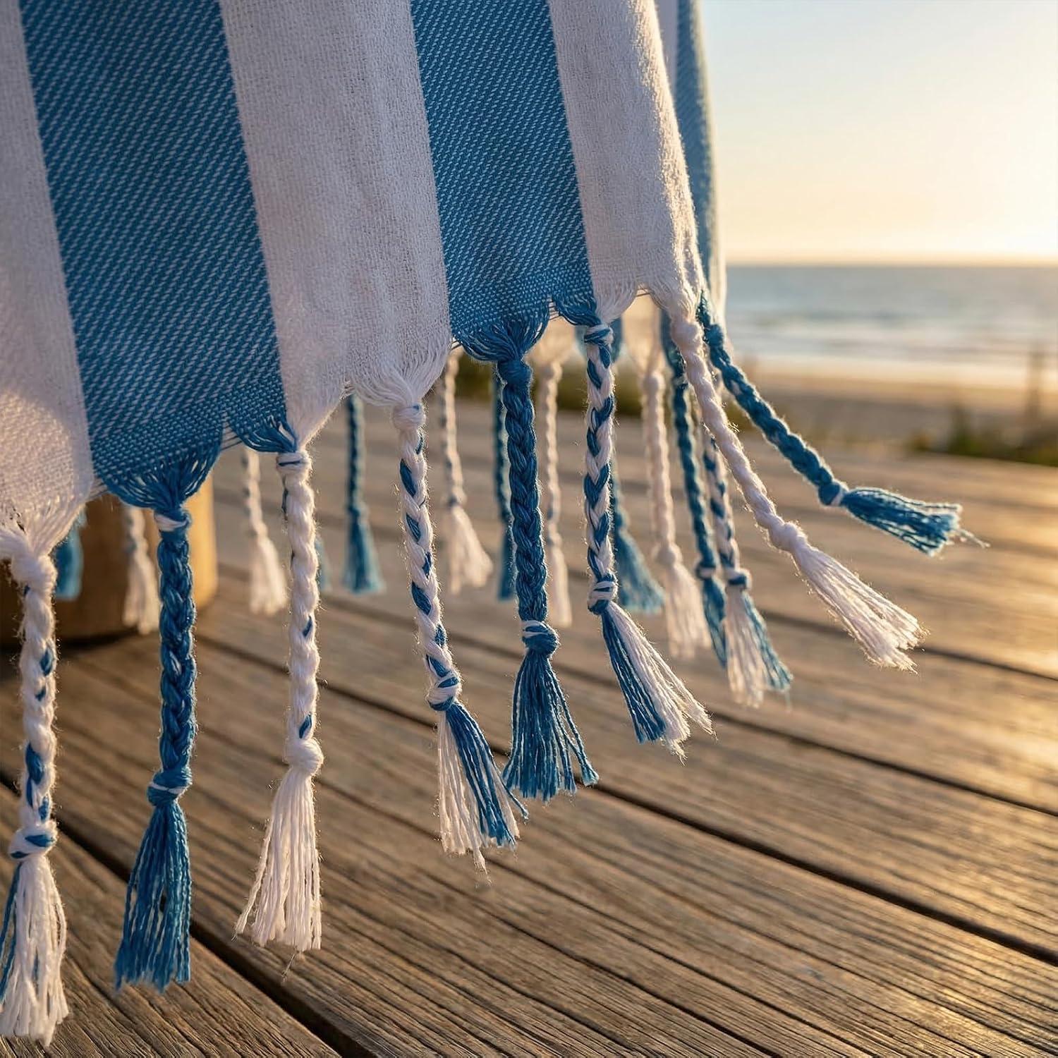 1pcs Stripe Cotton Turkish Towel Poncho Surf Poncho Changing Robe with Hood and Front Pocket Absorbent Wearable Towel Hooded Beach Towel for Adult Man Women Beach Pool (Blue, M)