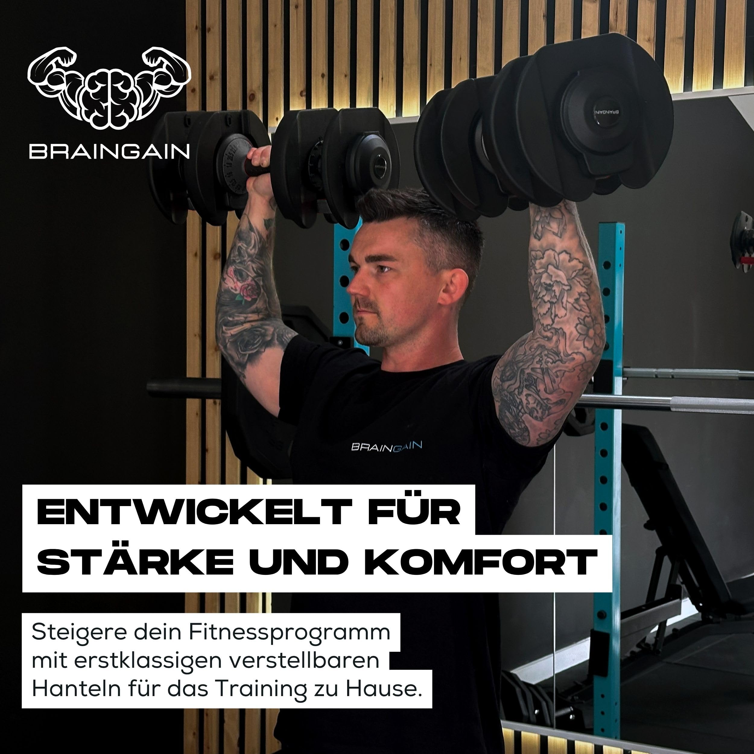 BRAINGAIN Verstellbares Kurzhantel-Paar 15 in 1 24kg Smart-Click-Technologie Anti-Rutsch-Griff
