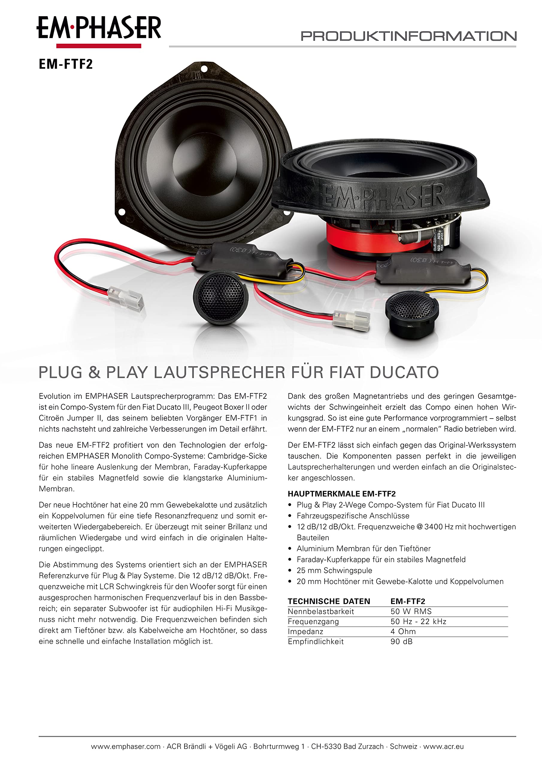EMPHASER EM-FTF2 | 2-Wege 16 cm Kompo Lautsprecher - System für Fiat Ducato III | Jumper | Boxer