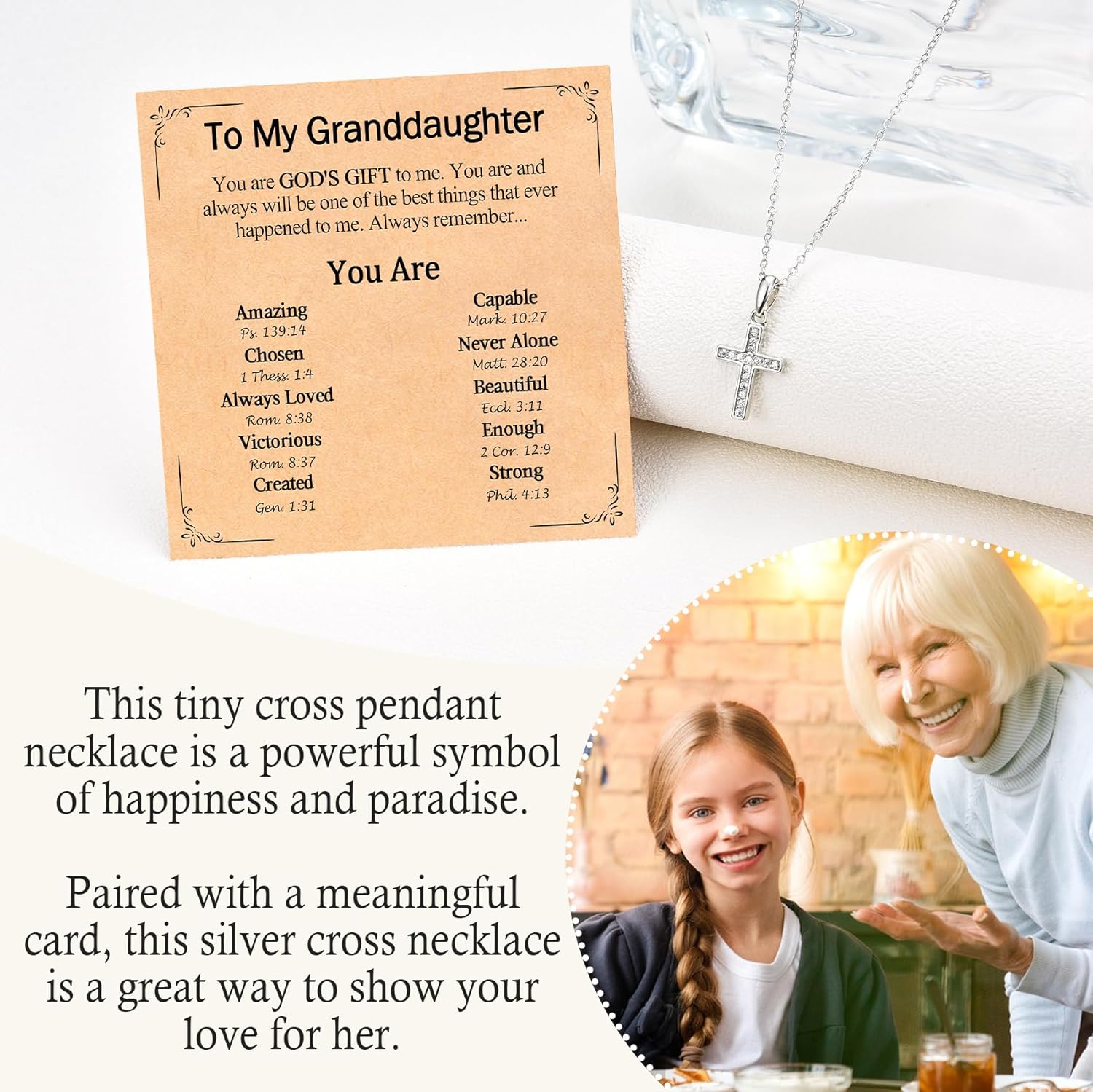 Christian Gifts for Women Girls, 16"+2" Silver Plated CZ Cross Pendant Necklace, Confirmation Baptism Christmas Religious Gift Ideas for Daughter Granddaughter Niece Goddaughter Friend Sister - Image 2