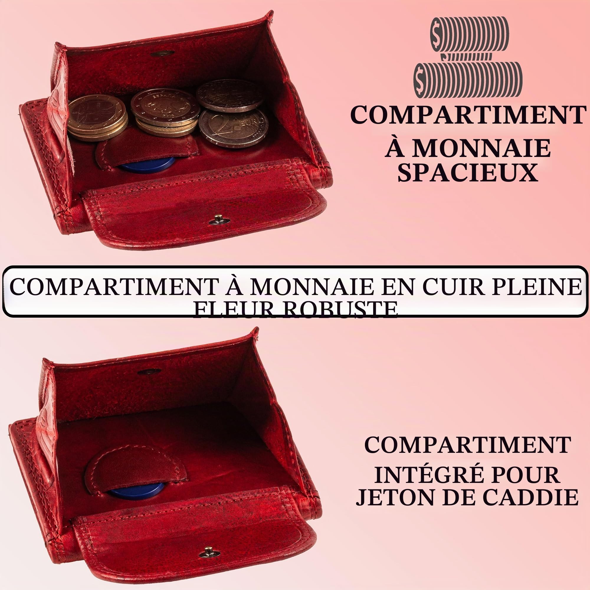 MATADOR Petit Portefeuille Femme Cuir #GENÈVE Portefeuille Femme avec Noble Boîte Cadeau, Porte-Monnaie de Luxe avec RFID, Mini Portefeuille avec de Nombreux Compartiments à Cartes en Fleurs Rouge