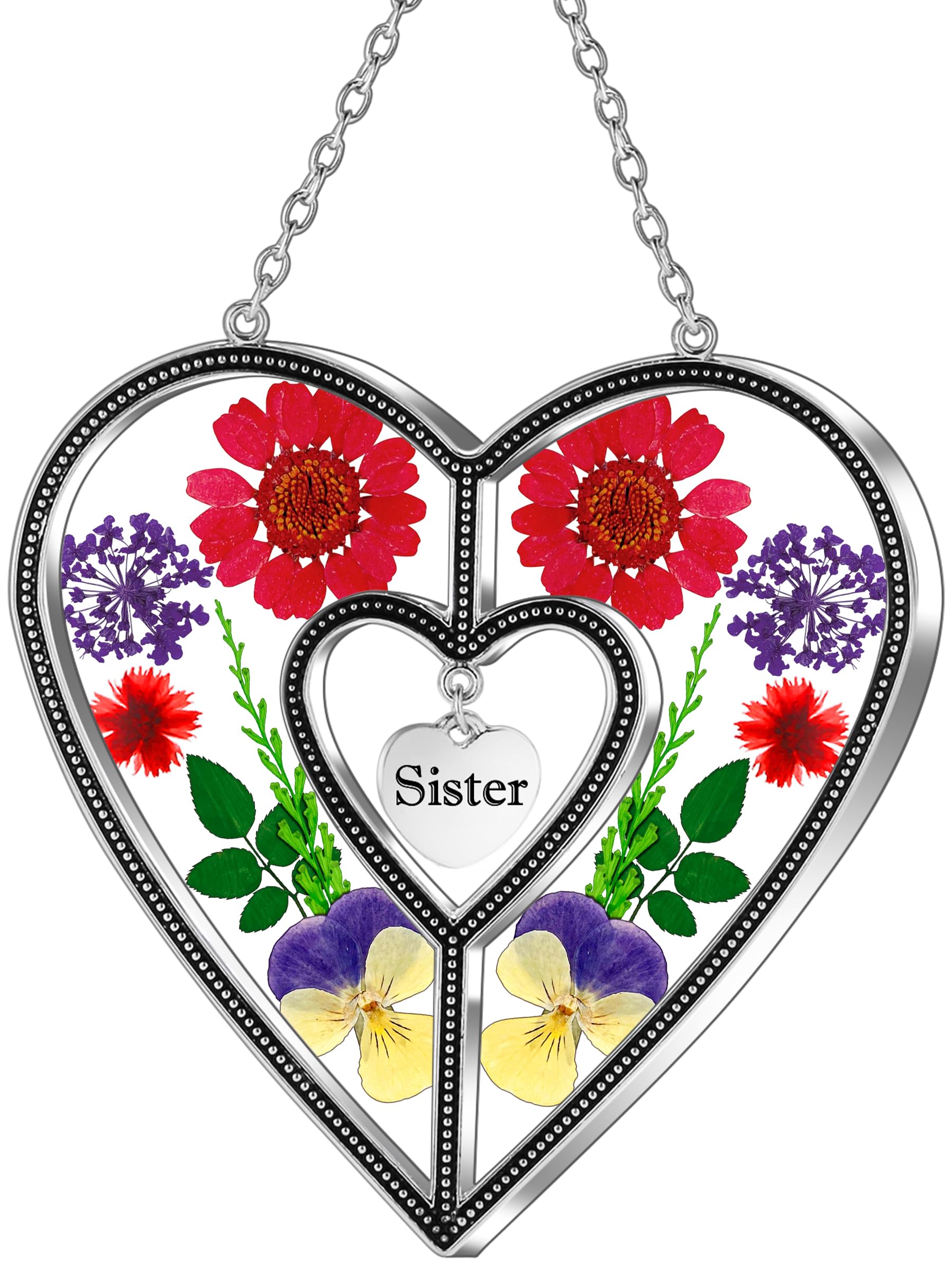 Tiffany Lamp & Gift Factory Sister Heart Sister Suncatcher with Pressed Flower Heart - Heart Suncatcher - Sister Gifts Gift for Sister's Day-picture-10
