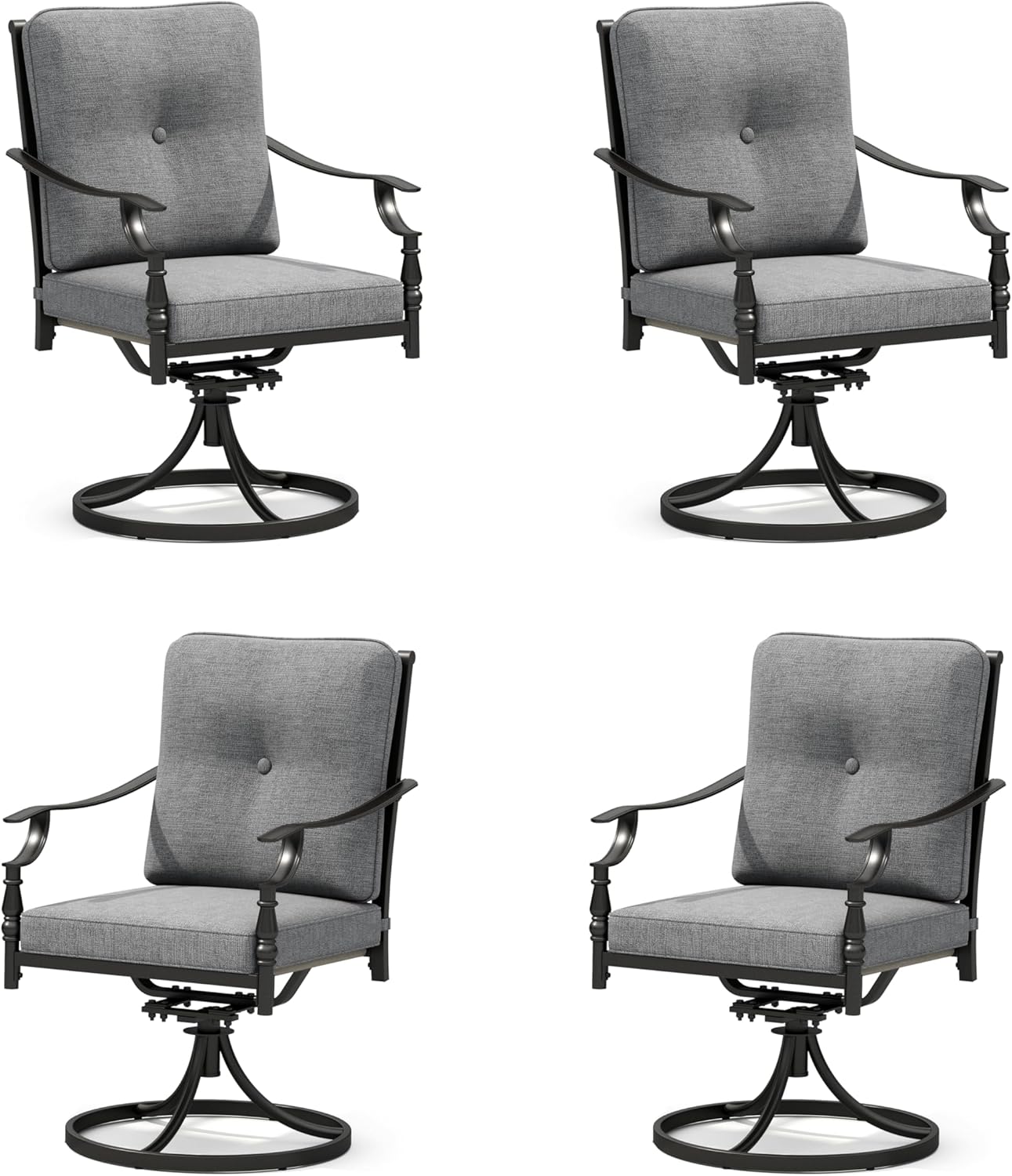 Sophia & William Outdoor Patio Swivel Dining Chairs Set of 4, Heavy Duty Patio Dining Chairs with Thickened Cushions, Wrought Iron Deck Chairs for Backyard, Poolside, Balcony and Garden