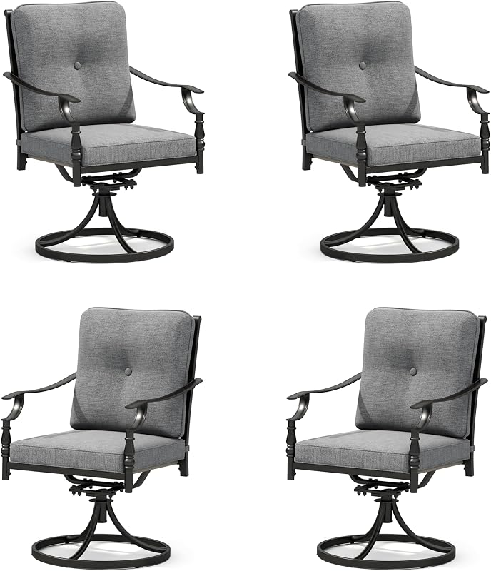 Sophia & William Patio Swivel Chairs, Metal Armchairs w/Cushions, 4PCS
