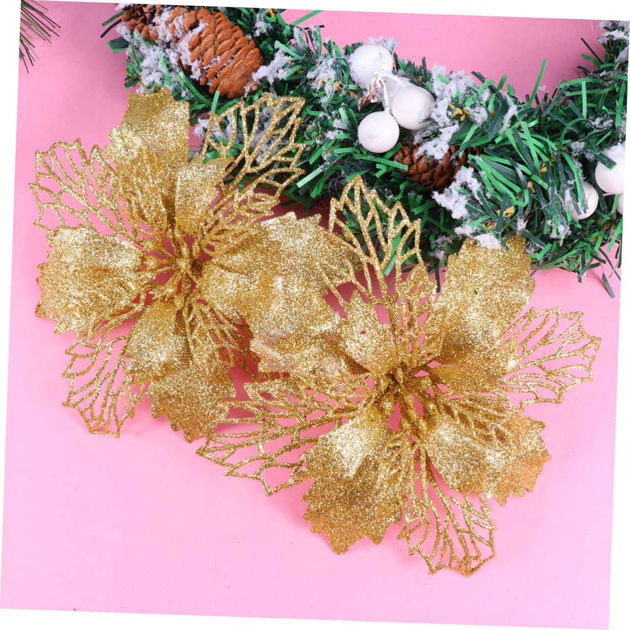Abaodam 36 Piezas De Flores De Pascua con Purpurina Huecas Artificiales para Decorar El Árbol De Navidad Fáciles De Hacer.