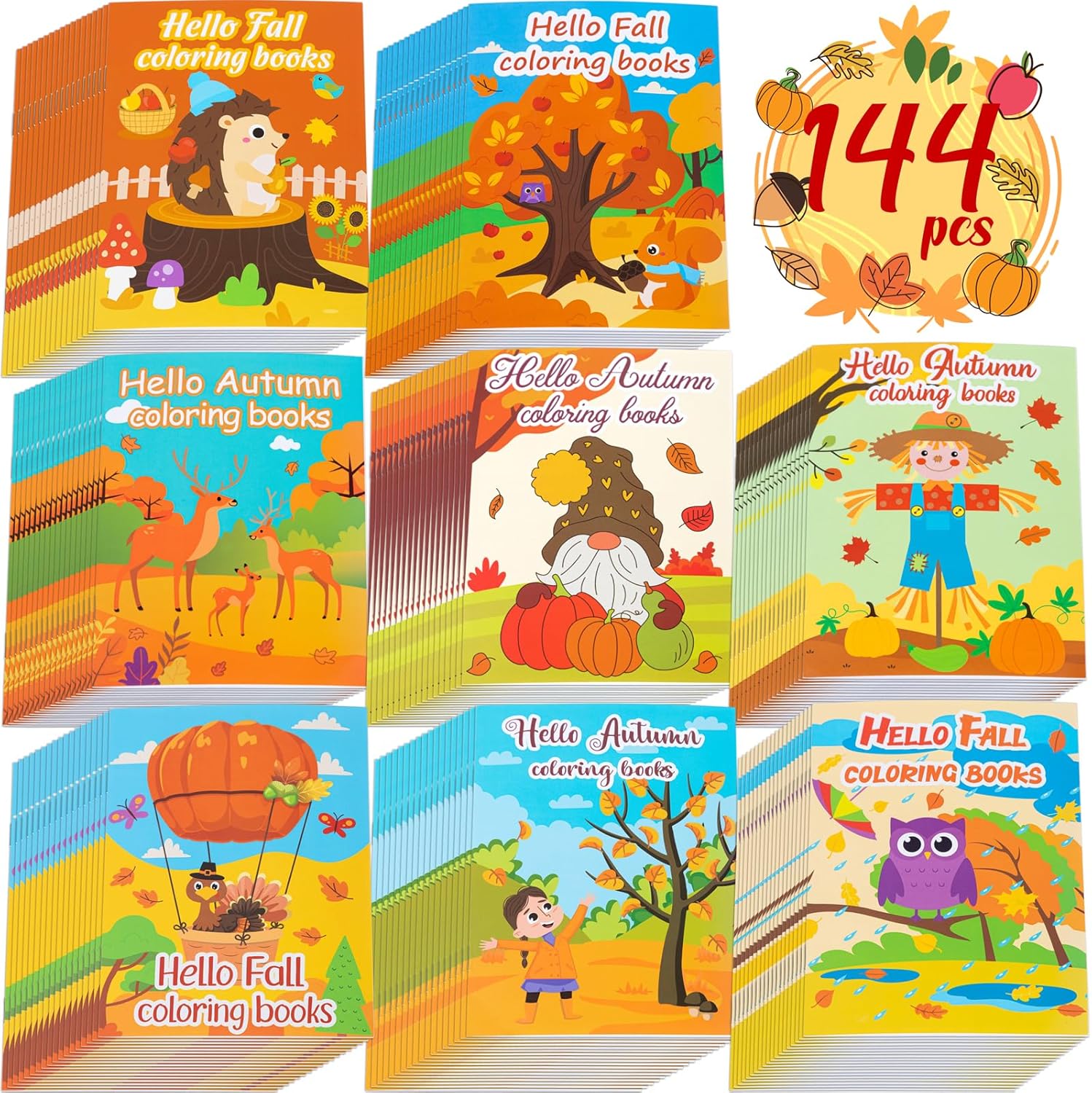 90shine 144PCS Fall Coloring Books for Kids, Thanksgiving Party Favors in Bulk Goodie Bag Stuffers Ages 3-5 4-8