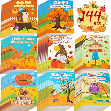 90shine 144PCS Fall Coloring Books for Kids, Thanksgiving Party Favors in Bulk Goodie Bag Stuffers Ages 3-5 4-8