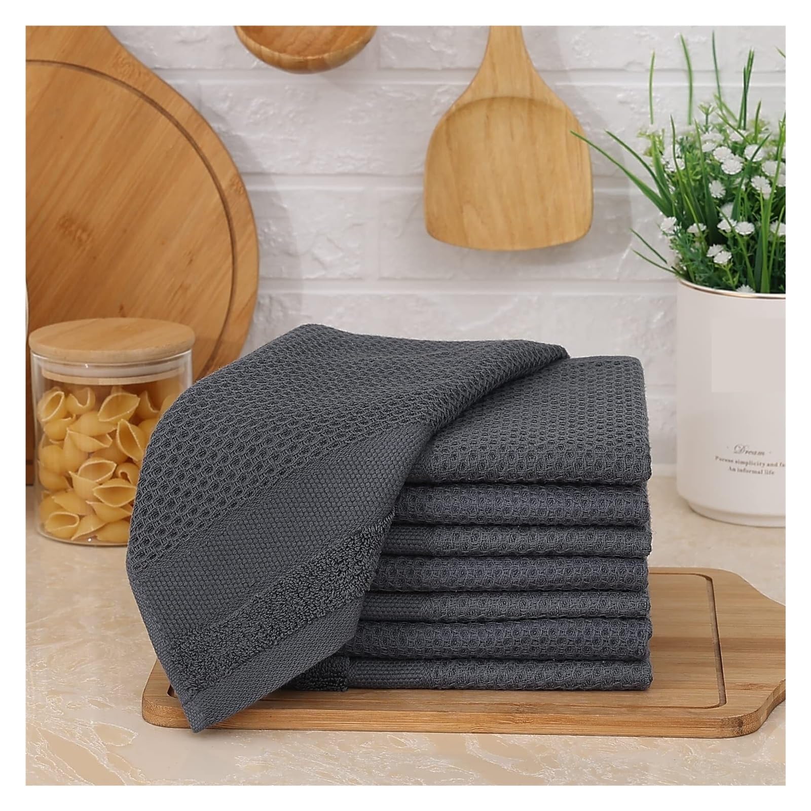 Toallas de Cocina de Algodon, Panos absorbentes Tipo Panal | Panos transpirables y lavables para limpieza de cocina(Black,33X72cm-6pcs)