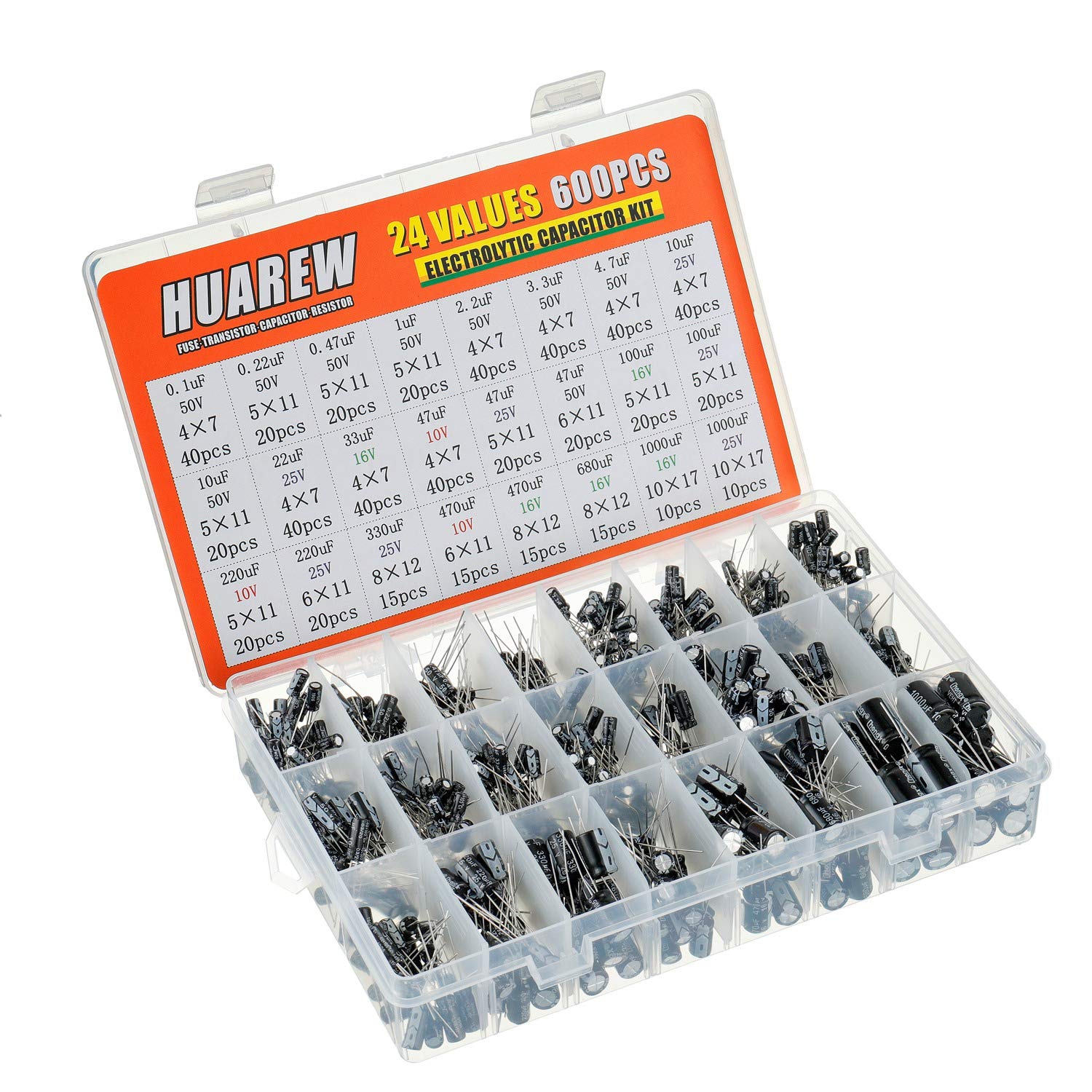 Kit 600 Pezzi Condensatori Elettrolitici - 24 Valori Da 0.1uF A 1000uF, 10V-50V, Tolleranza ±20% - Foto 2