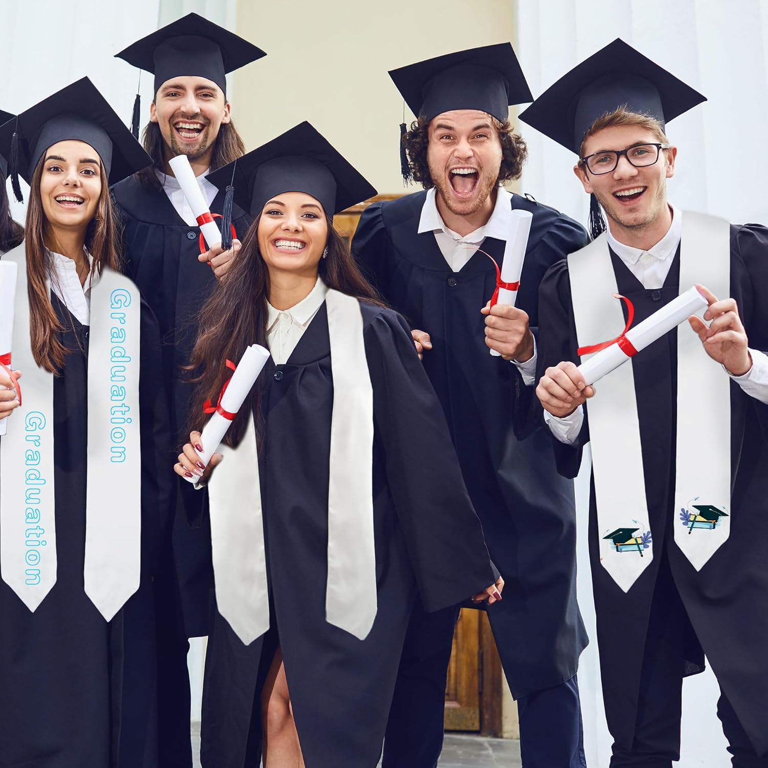 30 Pack Sublimation Graduation Stoles Bulk Plain Blank Grad Sash White Honor Stole for Students Men Women Middle High School College, 69 Inches